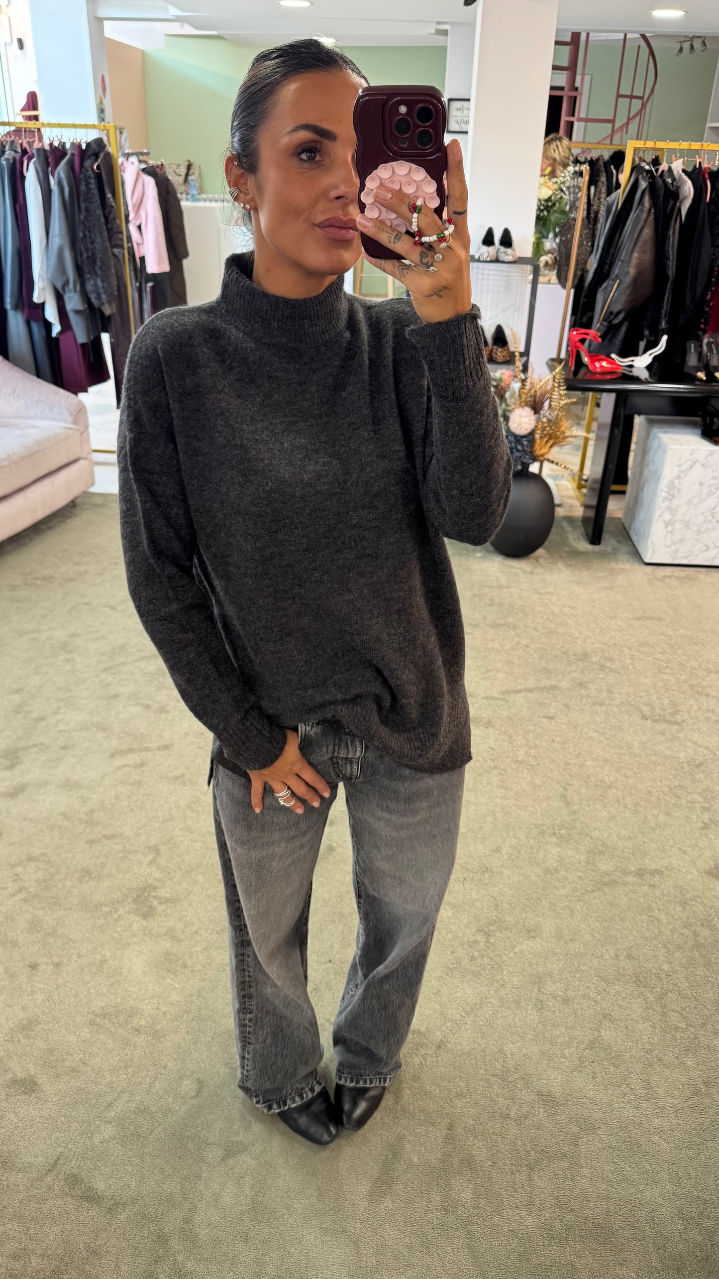 Maglione lupetto grigio scuro melange sy