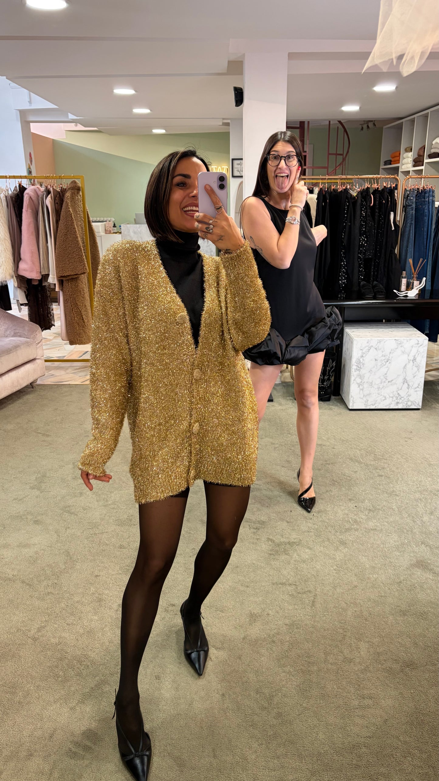 Cardigan oversize oro in lurex gl