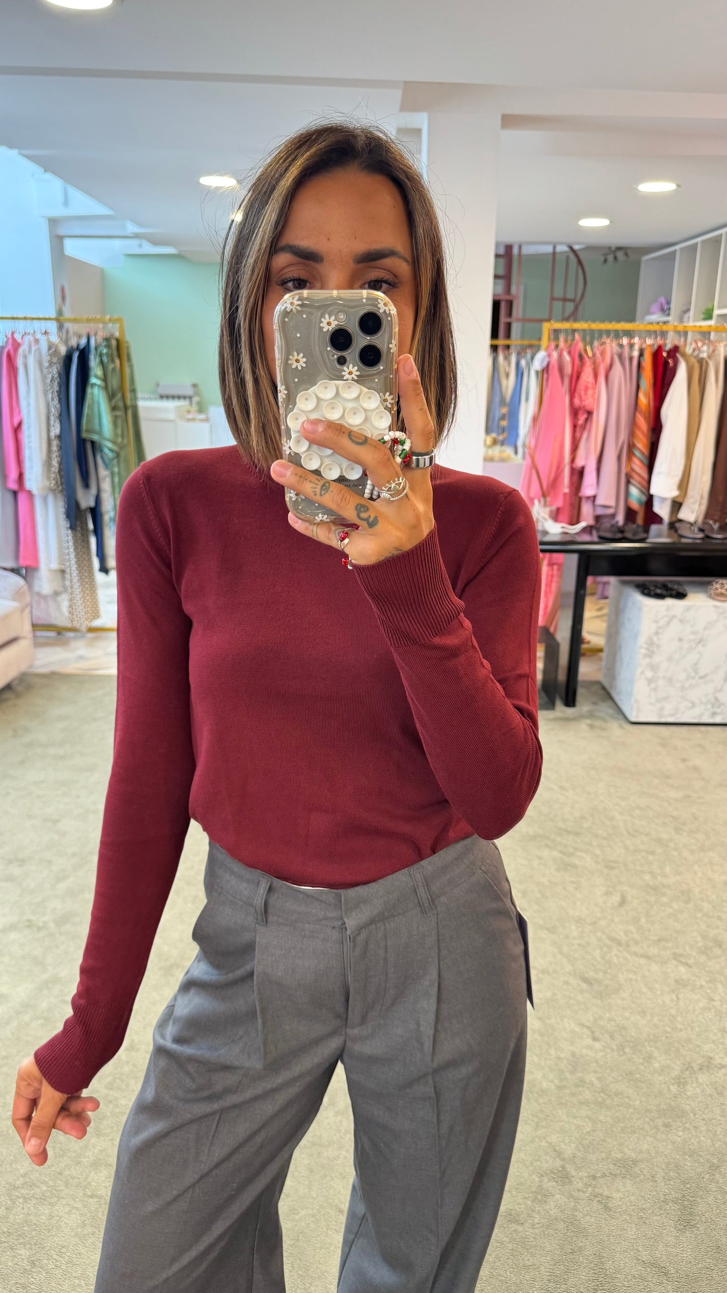 Maglione bordeaux girocollo in viscosa jx