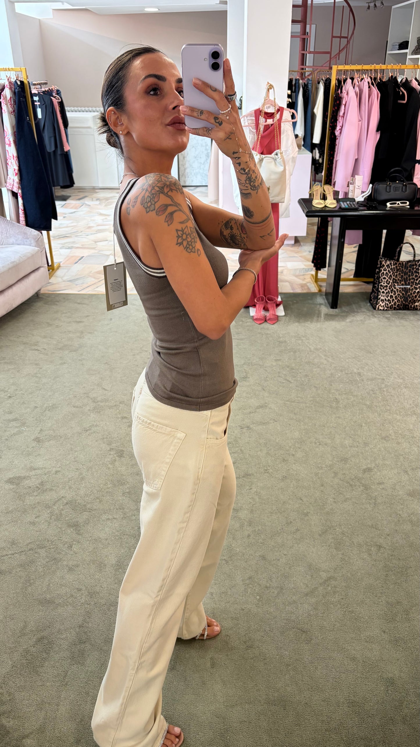 Canotta fango in maglia con bordi rigati jx