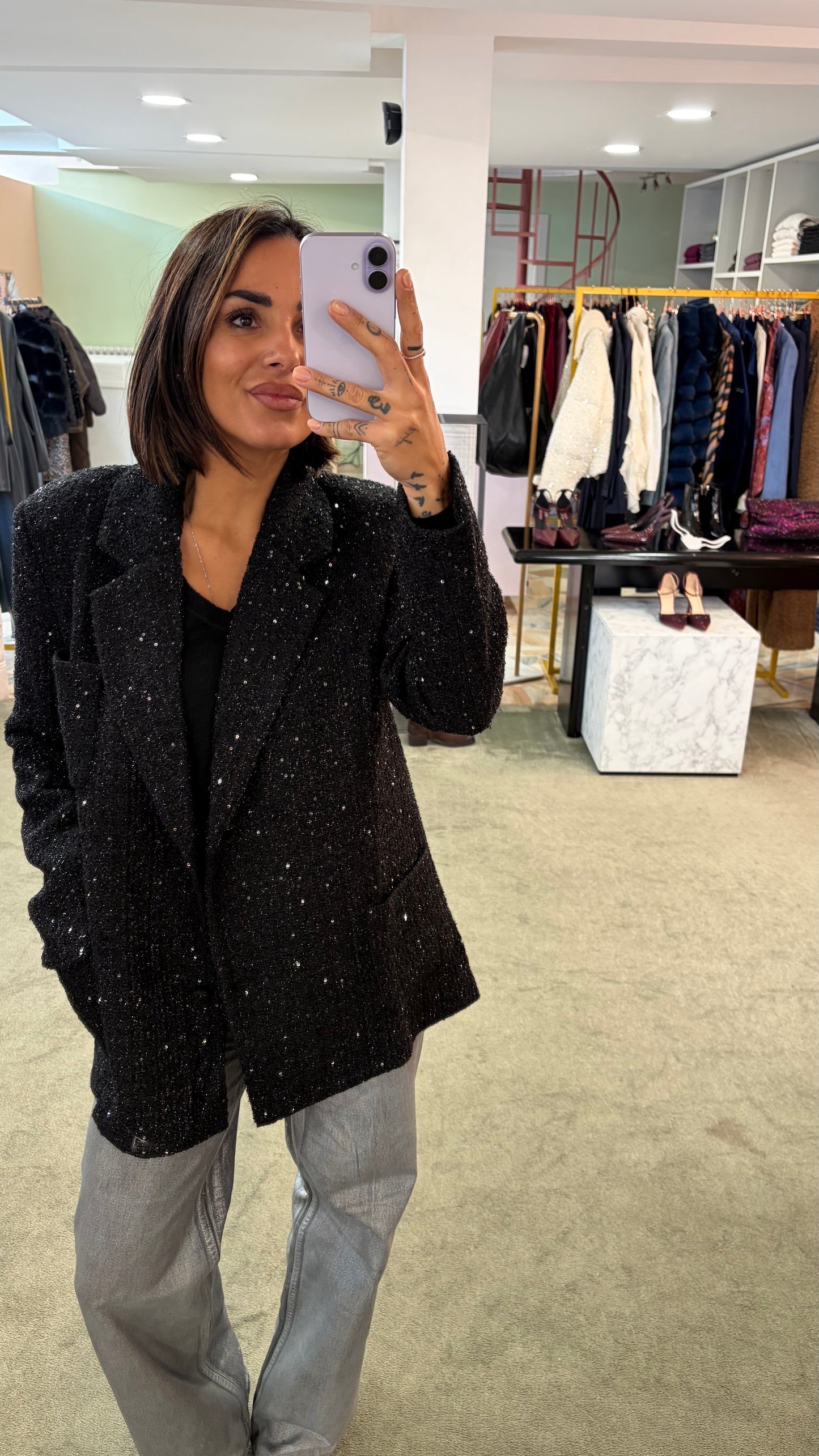Blazer nero oversize in bouclè tw