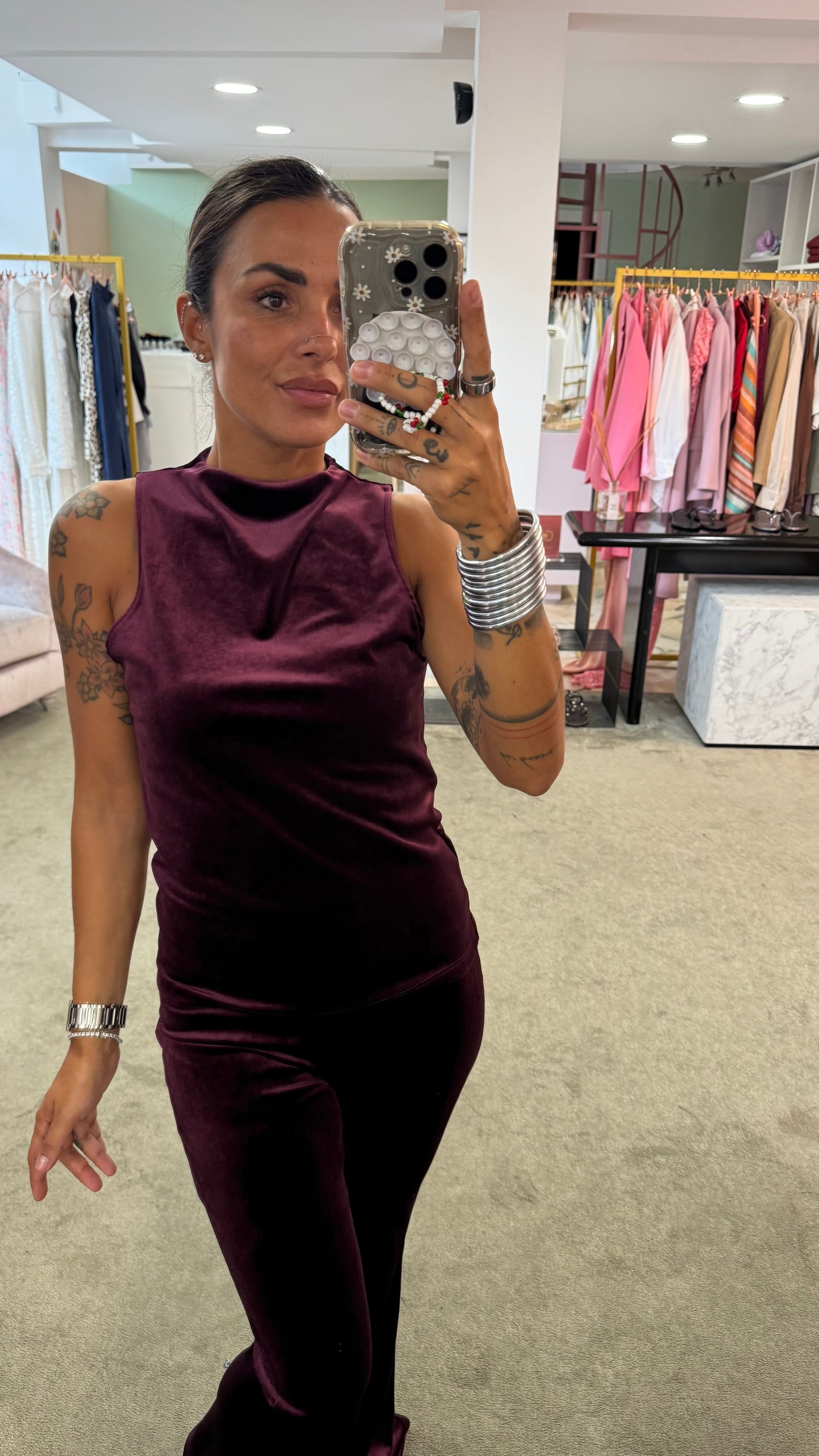 Pantaloni flare bordeaux in velluto Don't@Me