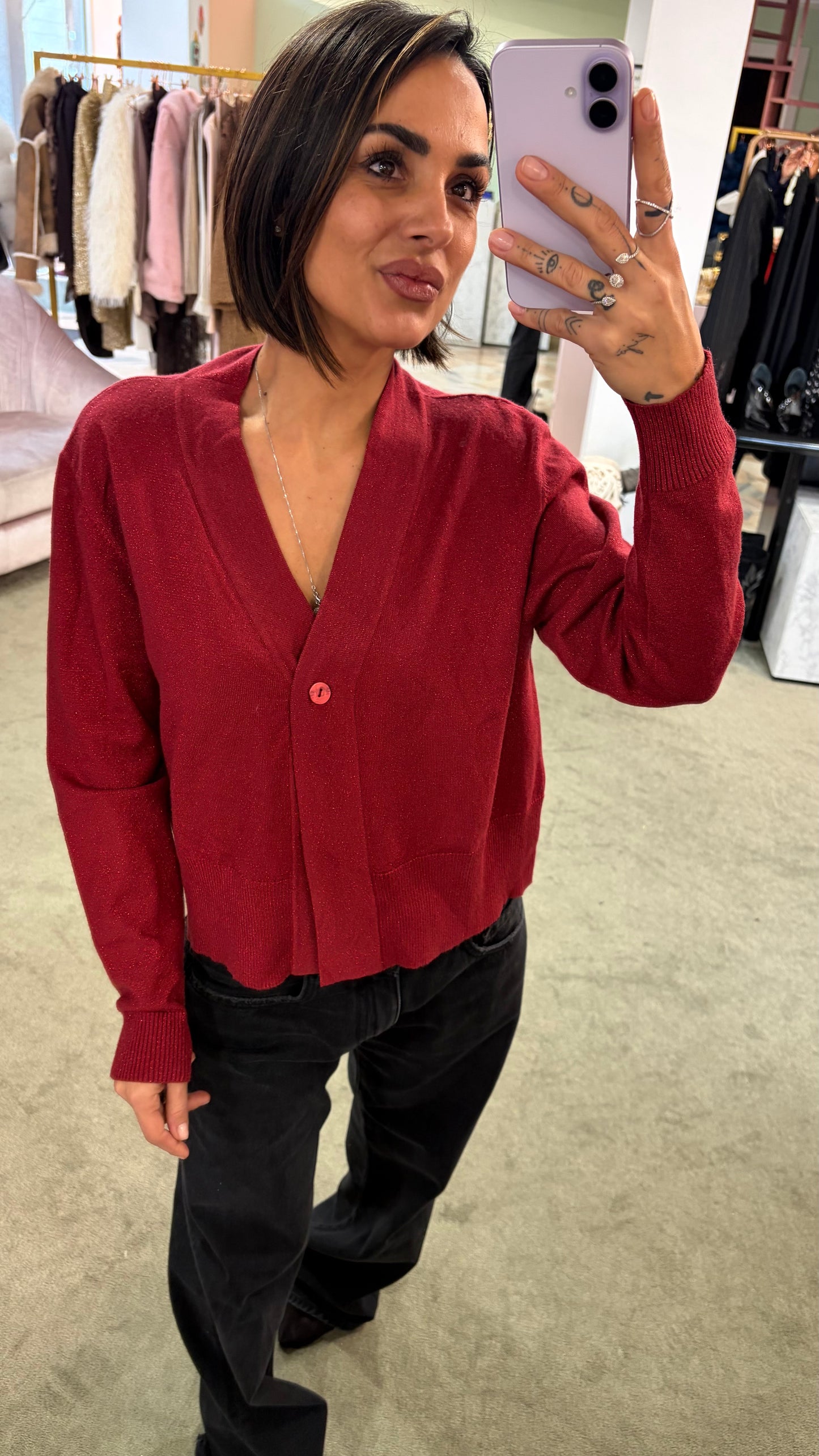 Cardigan rosso in lurex ay