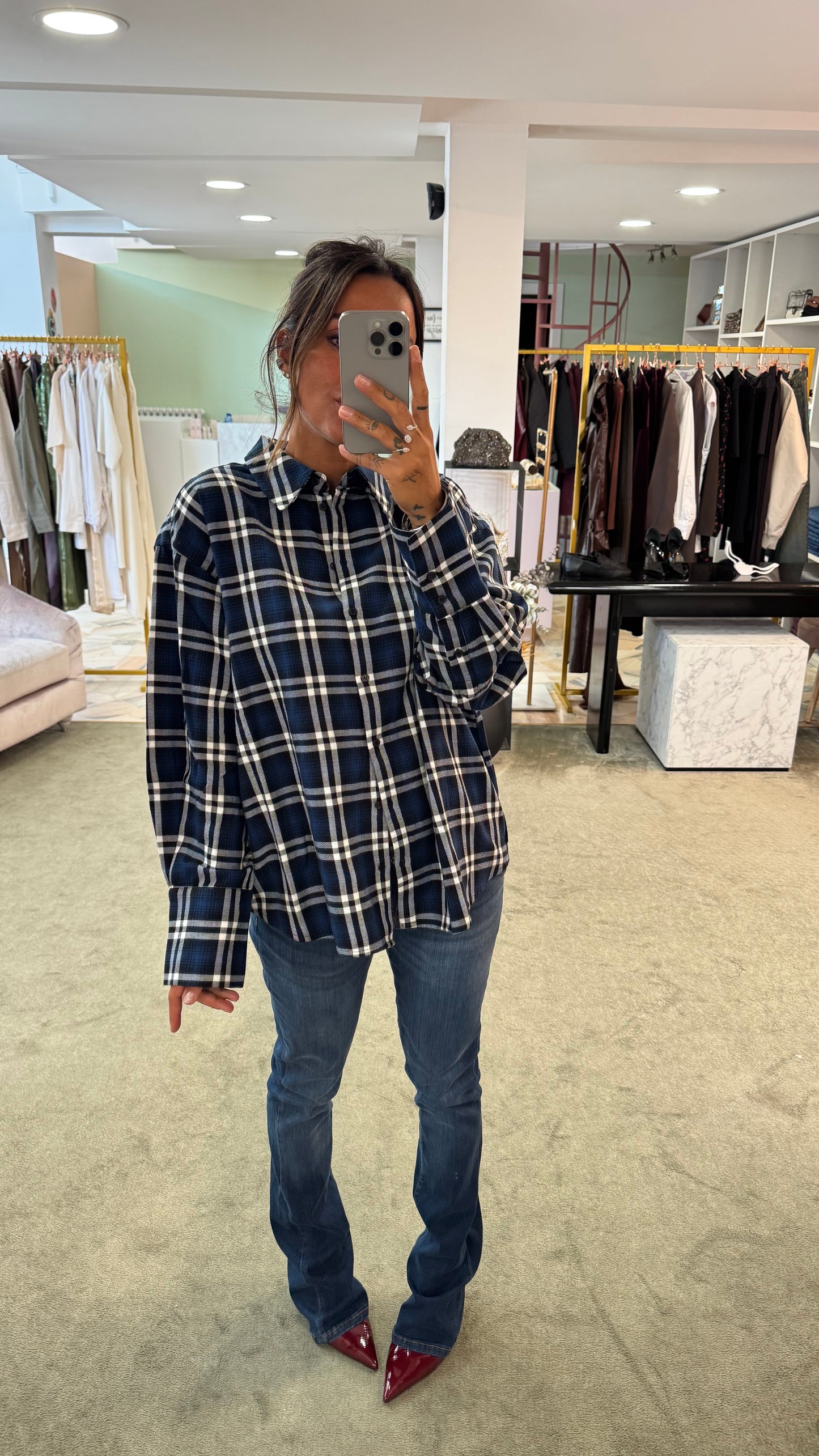 Camicia blu a quadri jx
