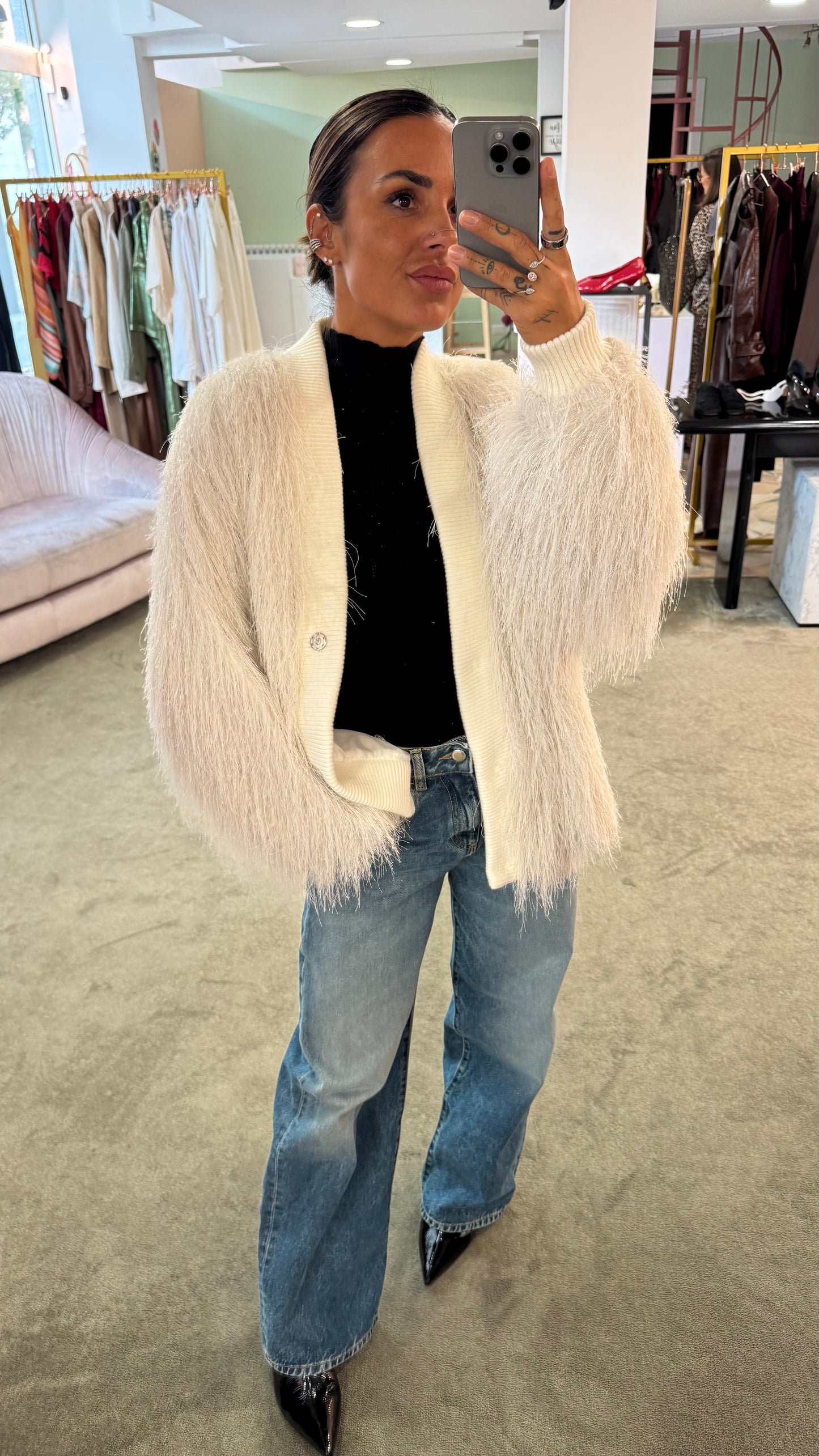 Cardigan bomber bianco piume Actualee