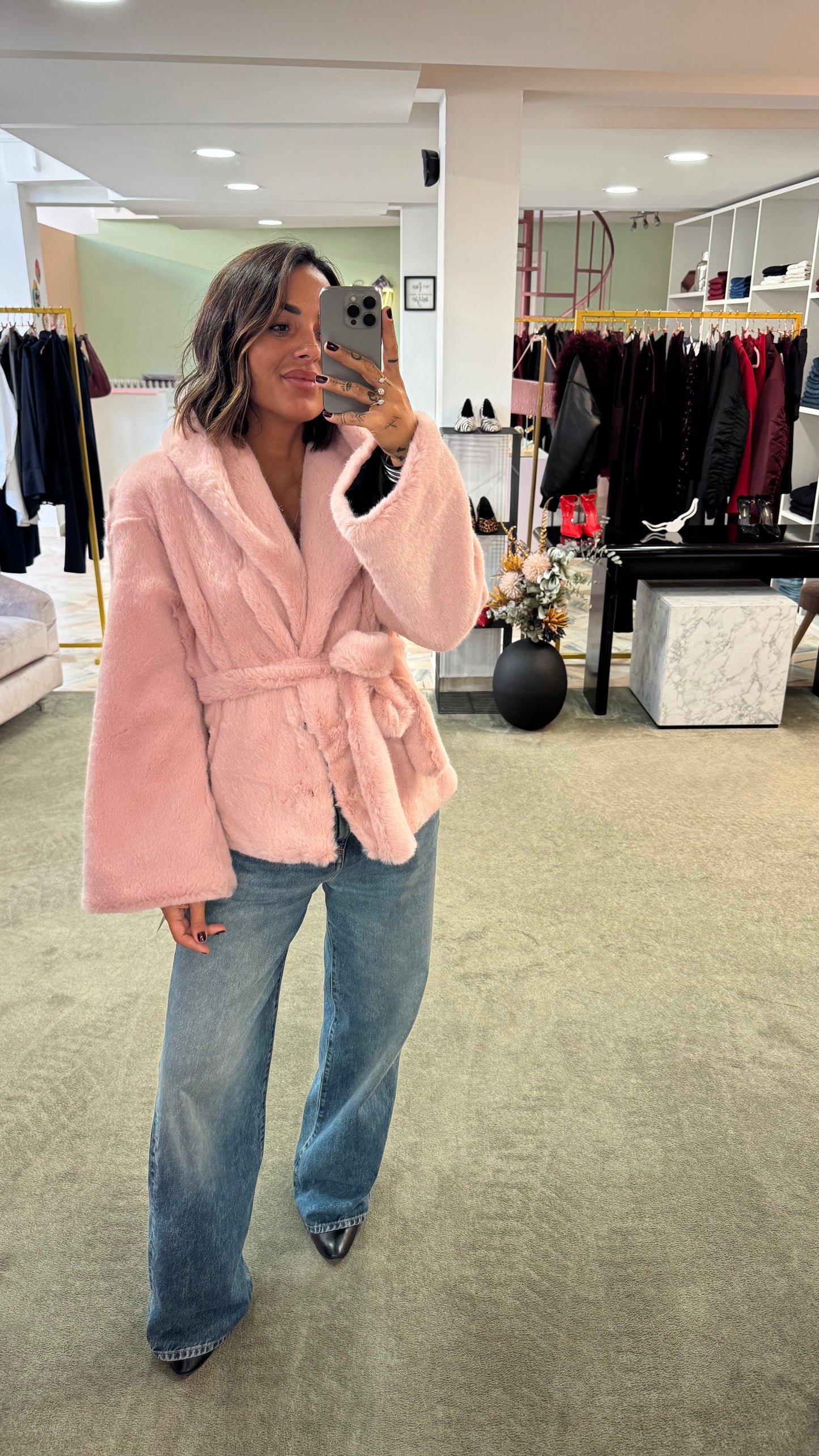 Pelliccia eco rosa luxury con cappuccio ys