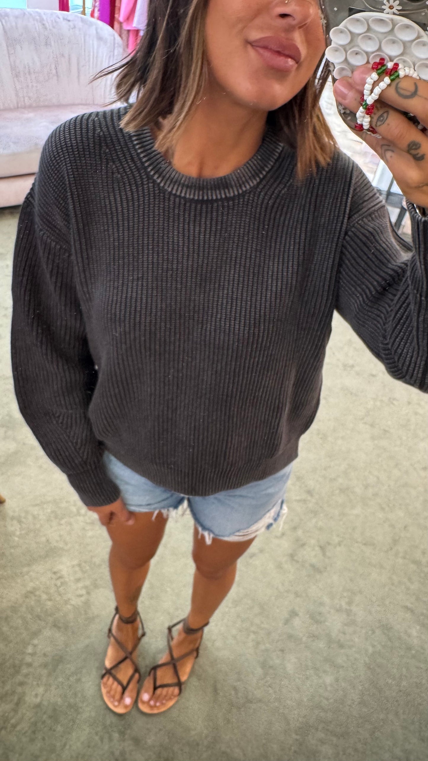 Maglione grigio stonewashed a costine jx