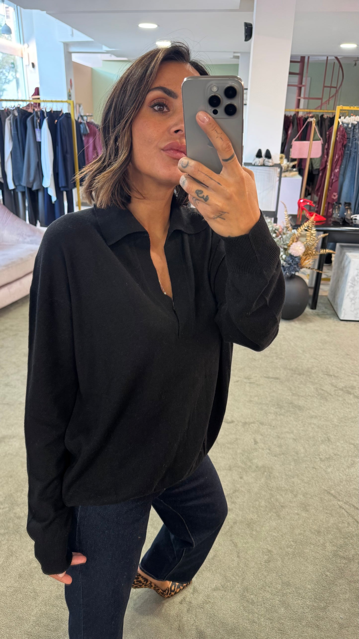 Maglione polo nero lh
