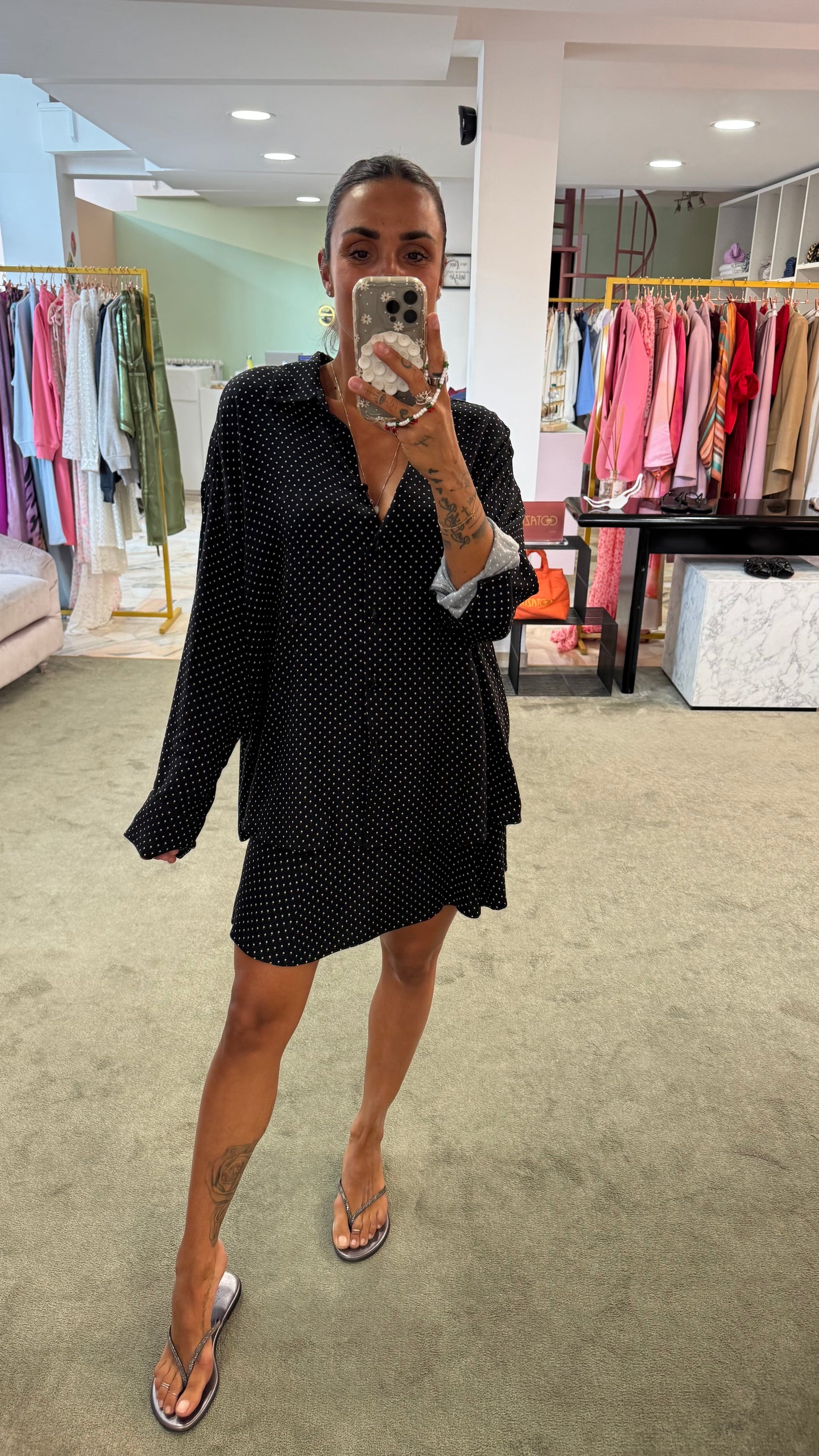Camicia clelia MAR DE MARGARITAS nera a pois piccoli