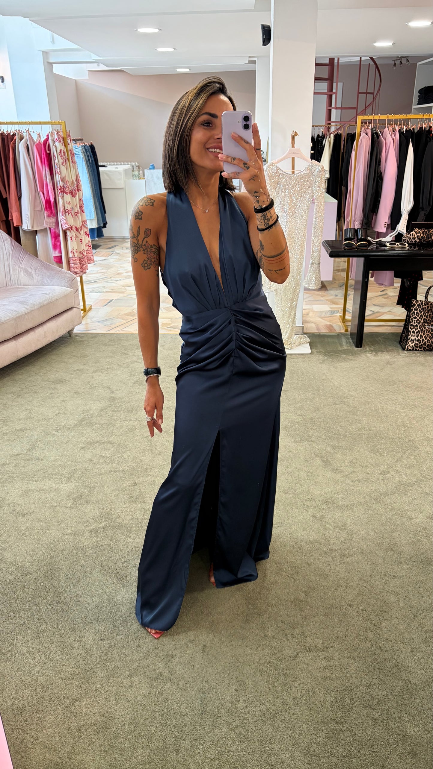 Abito lungo blu notte satin Actualee