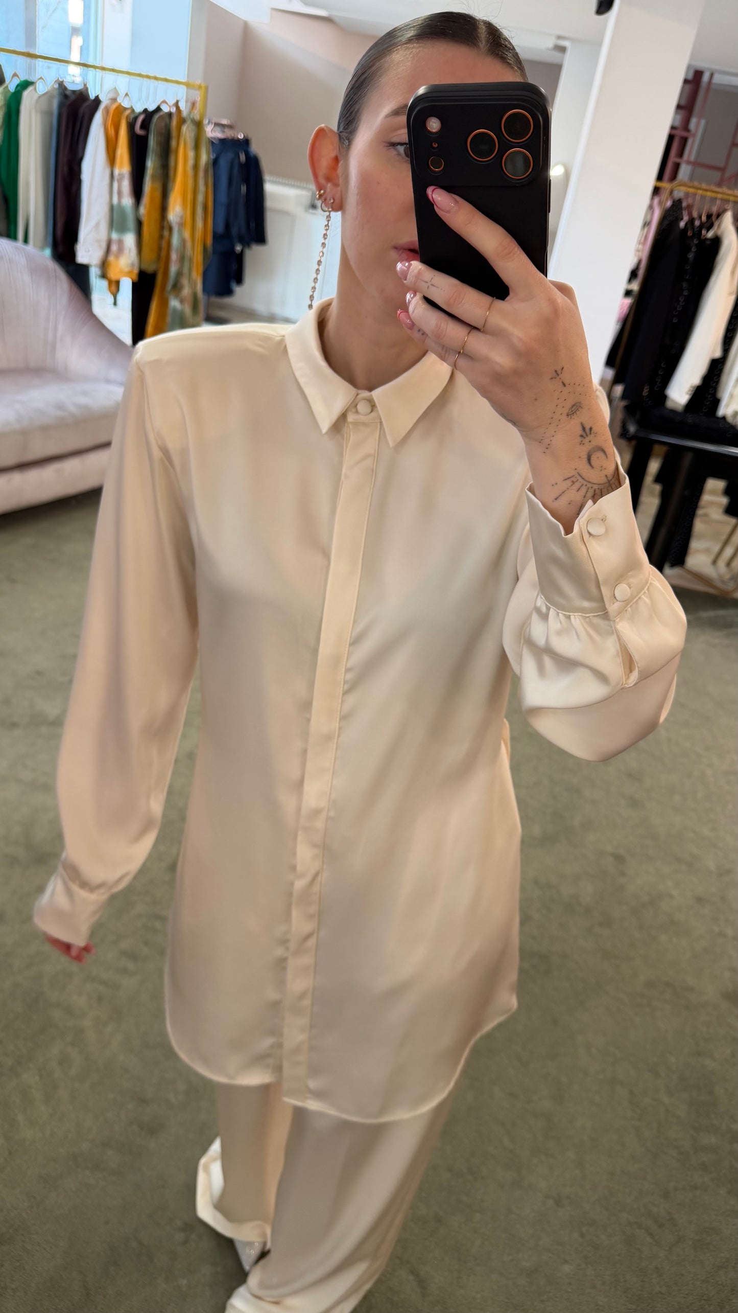 Camicia abito avorio in satin over ks