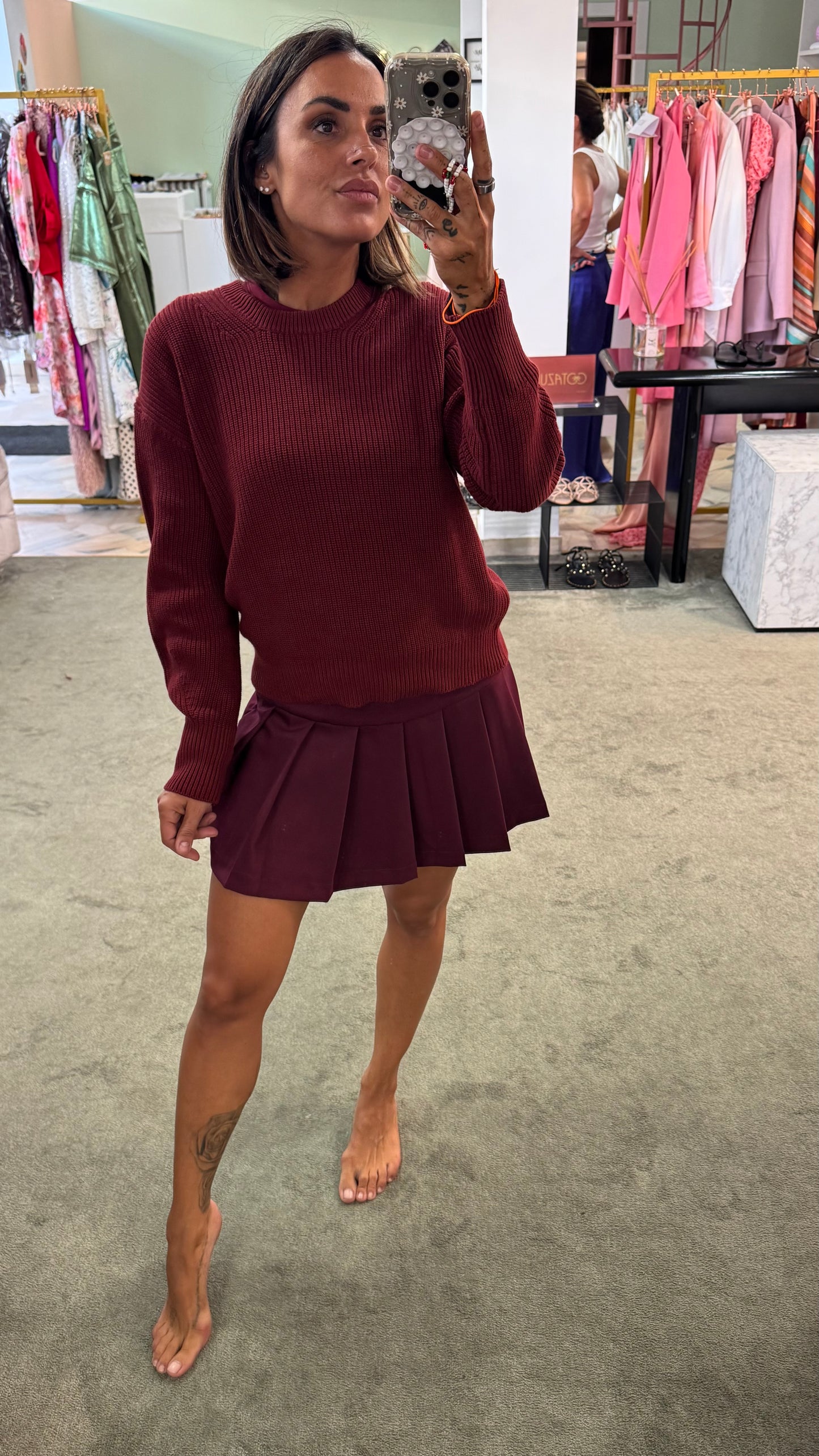 Gonna pantaloncino bordeaux a pieghe Hinnominate