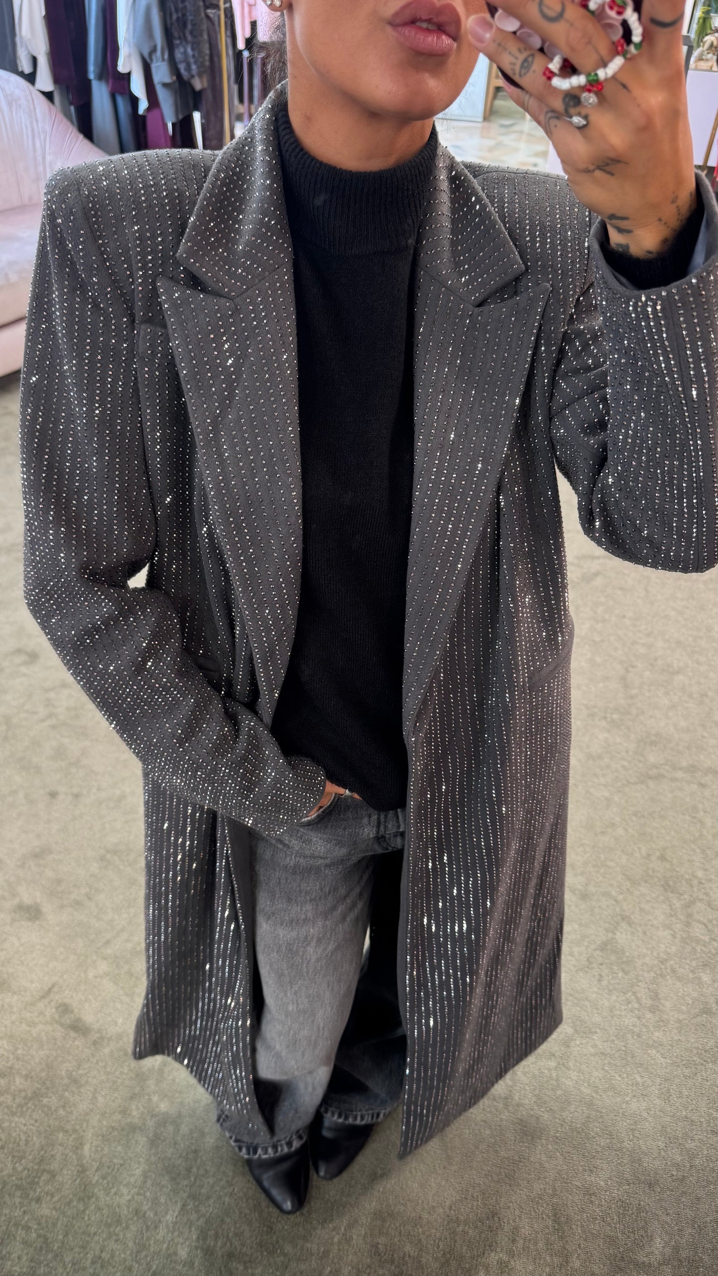 Cappotto lungo grigio cristalli tw