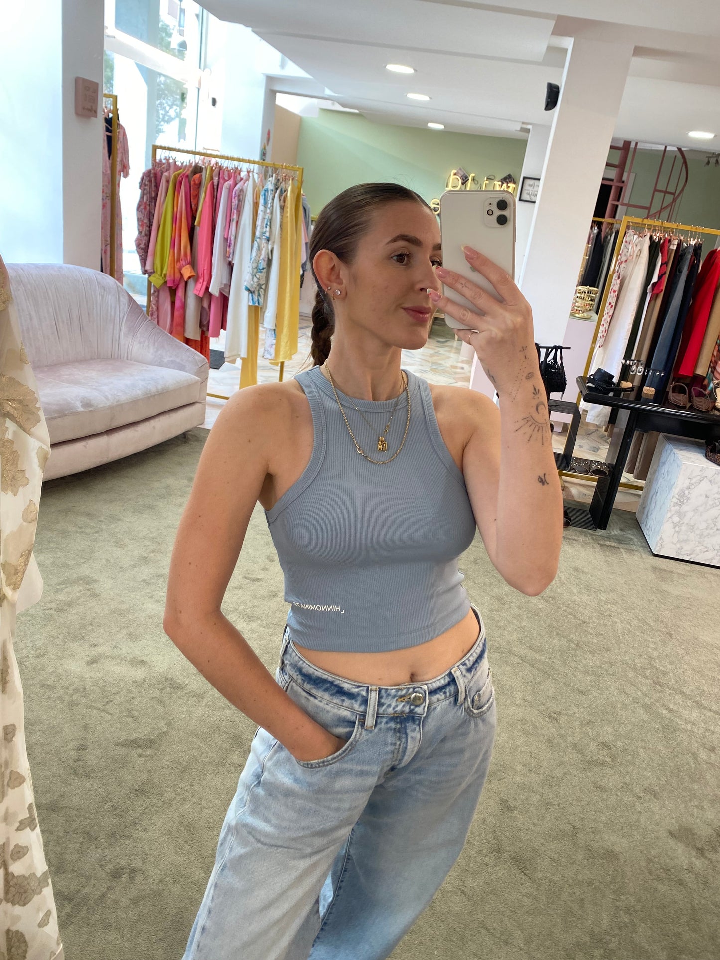 Crop top azzurro polvere a costine hinnominate