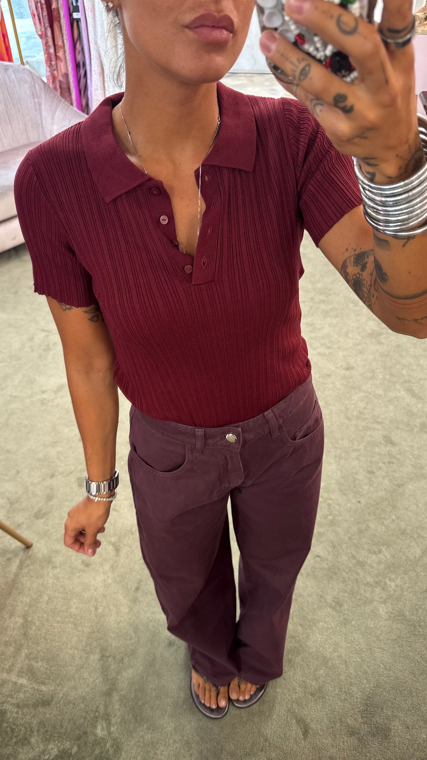 Polo bordeaux a costine on viscosa leggera maniche corte jx