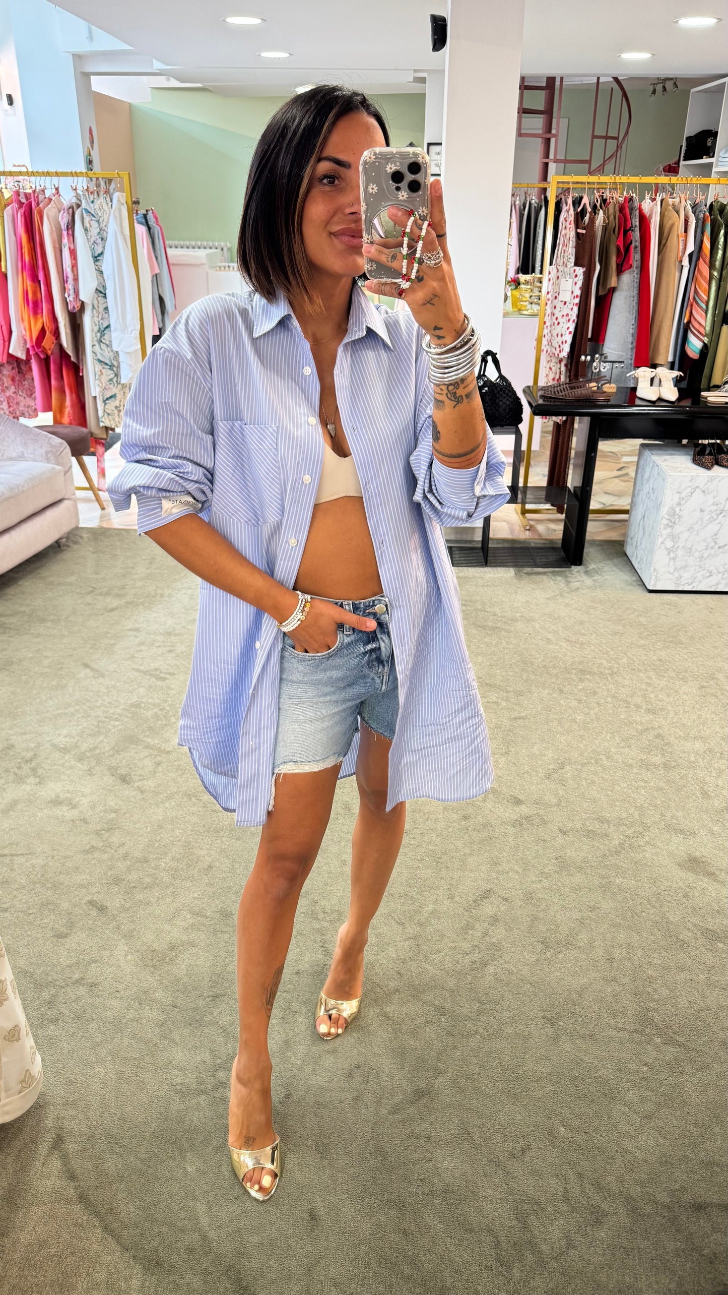 Camicia abito azzurra a righe over hinnominate