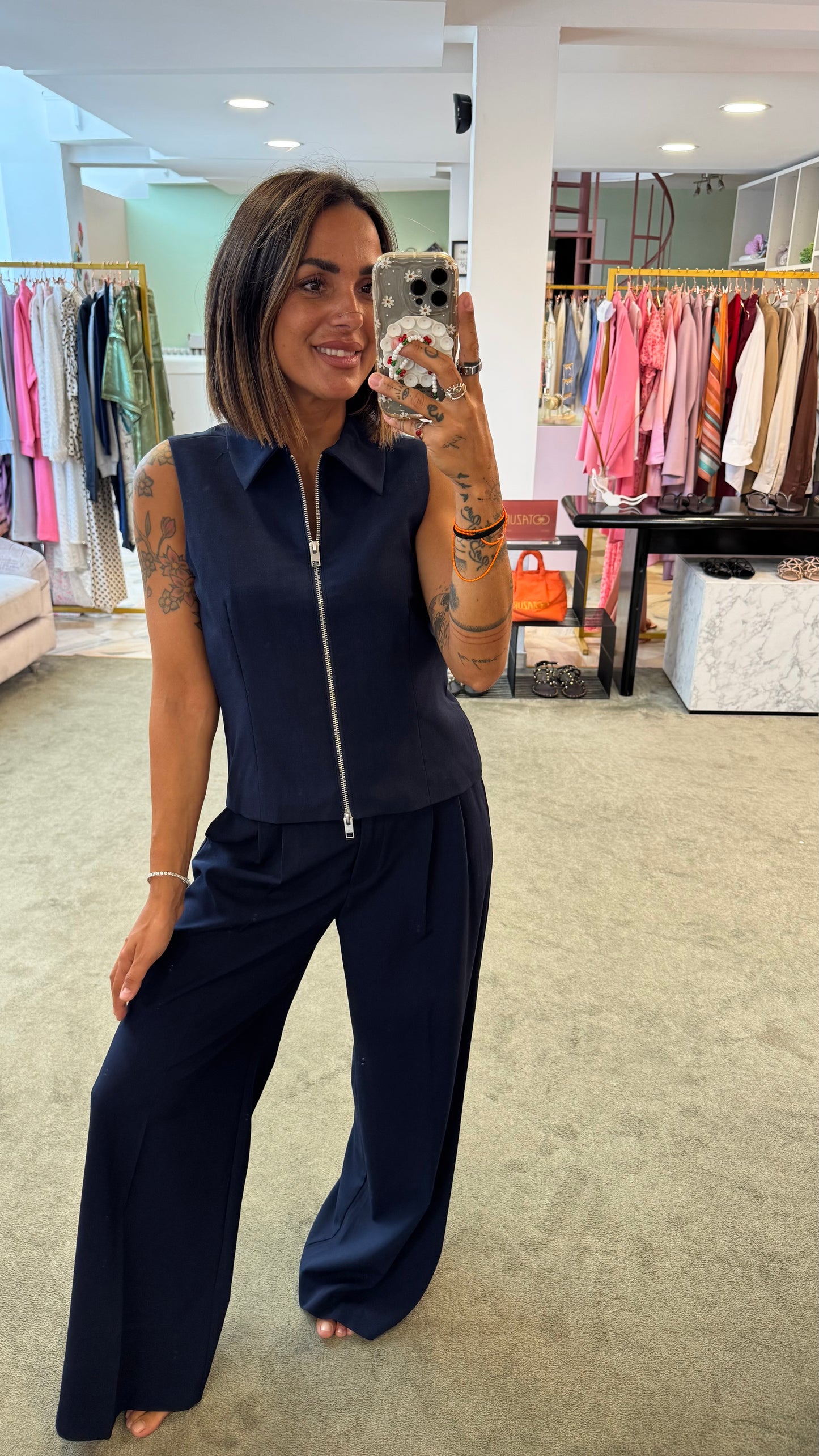 Pantaloni blu kate con pences jx