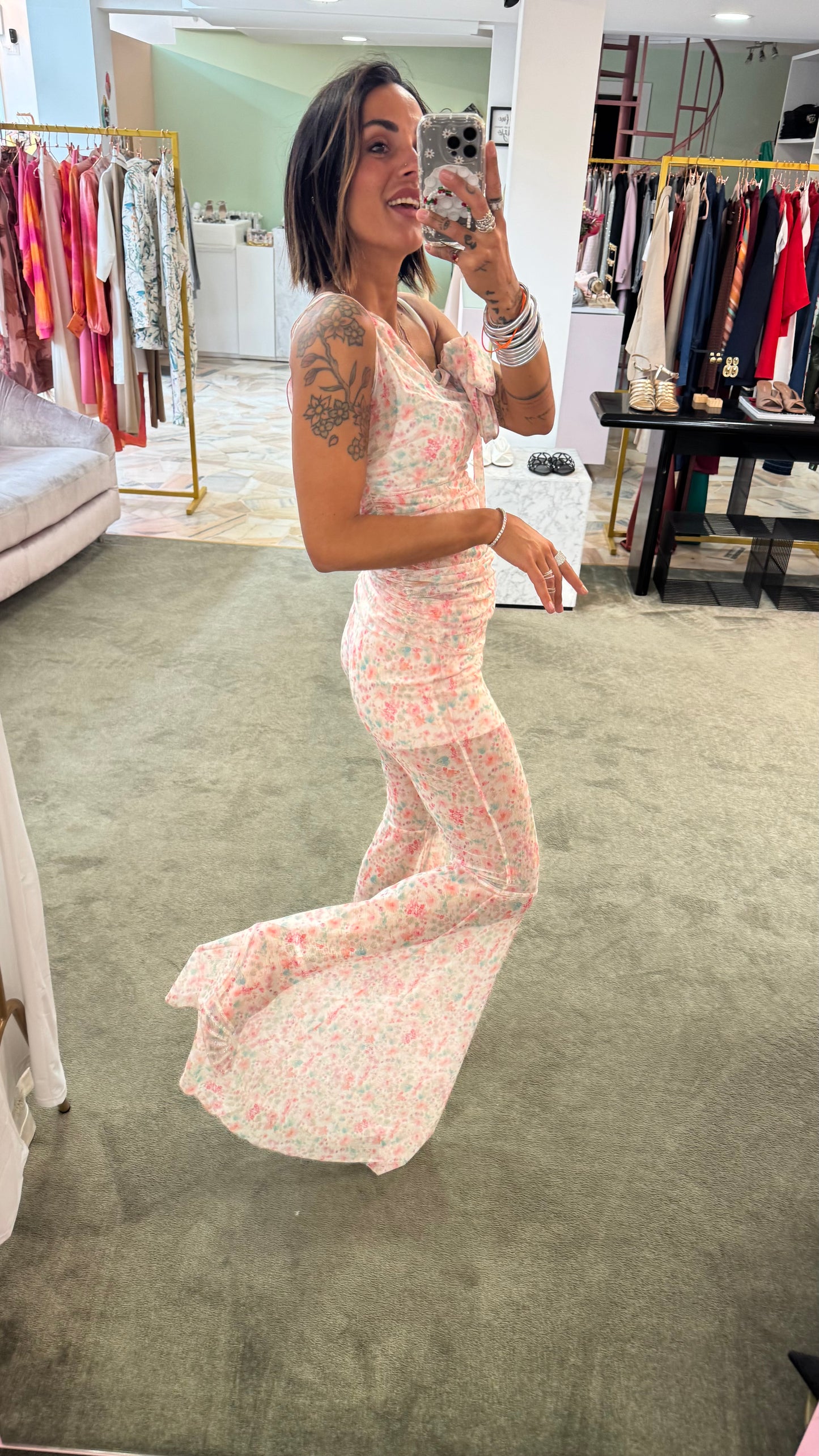 Completo canotta e pantalone in tulle a fiori ks