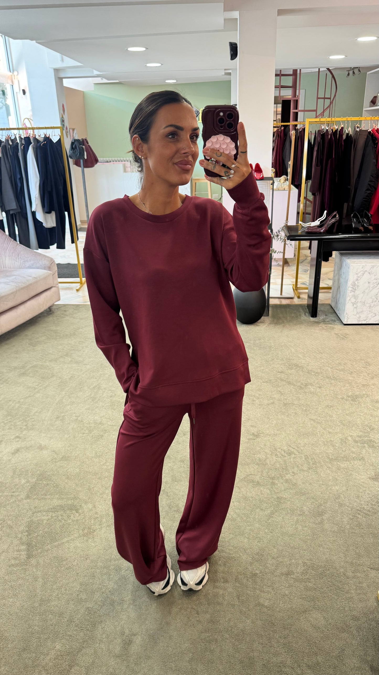 Felpa bordeaux girocollo in modal sy
