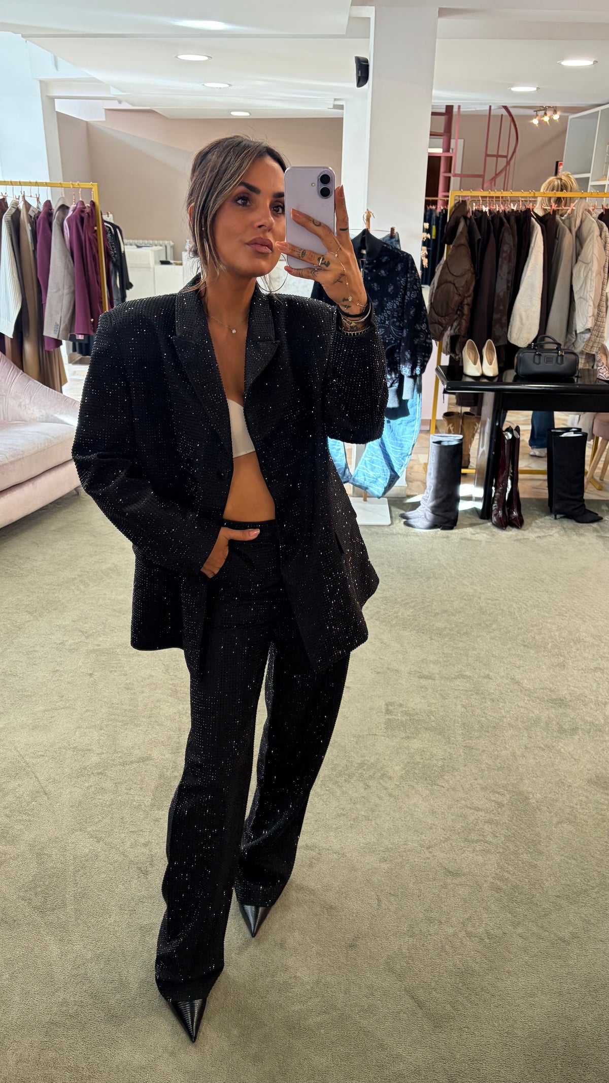 Pantaloni neri con cristalli tw