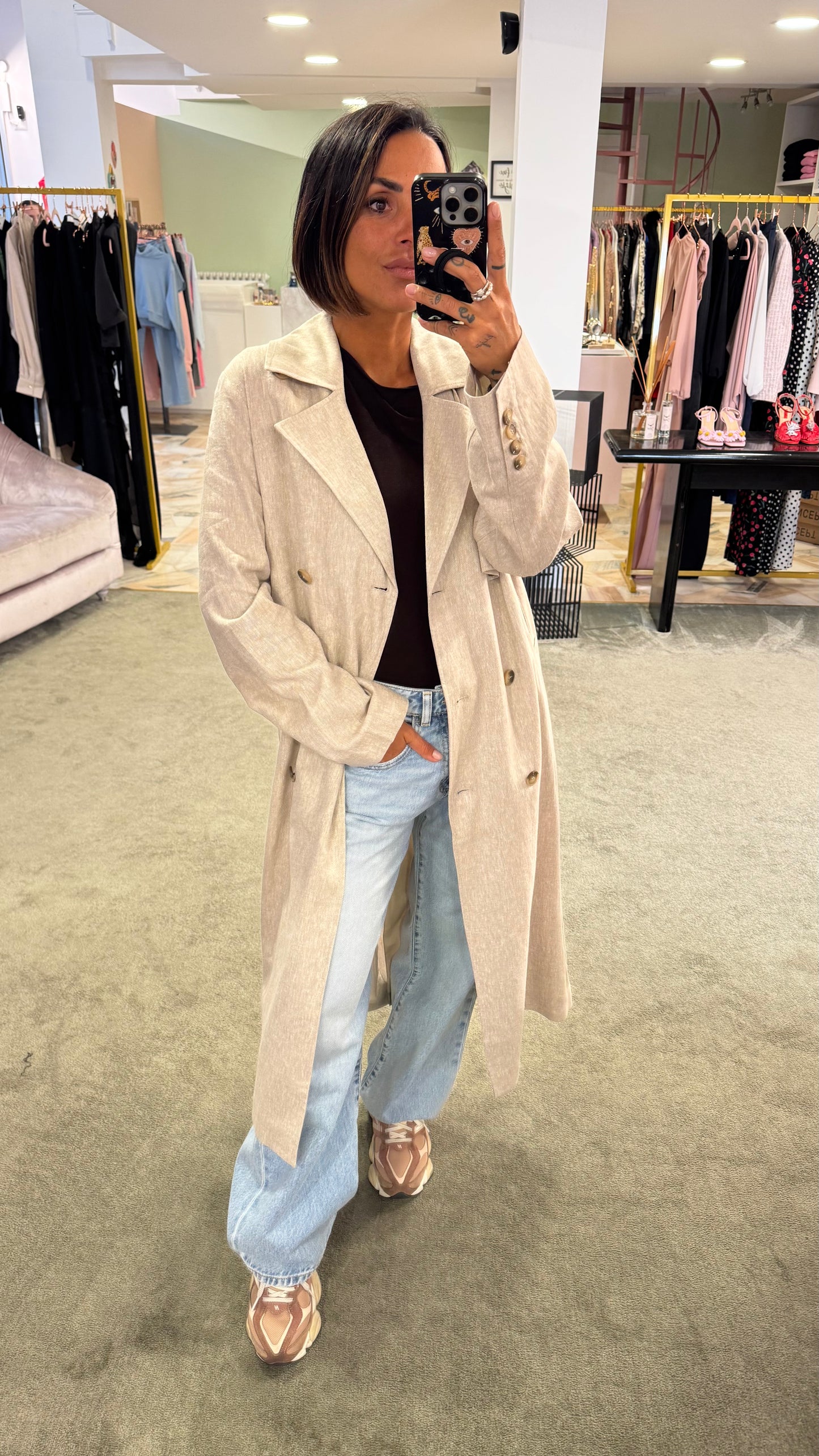 Trench beige melange in lino sl