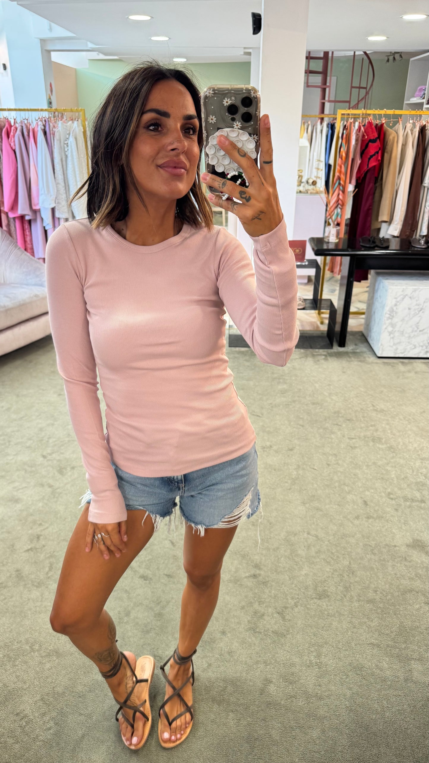 Maglia manica lunga freya rosa baby a costine jx