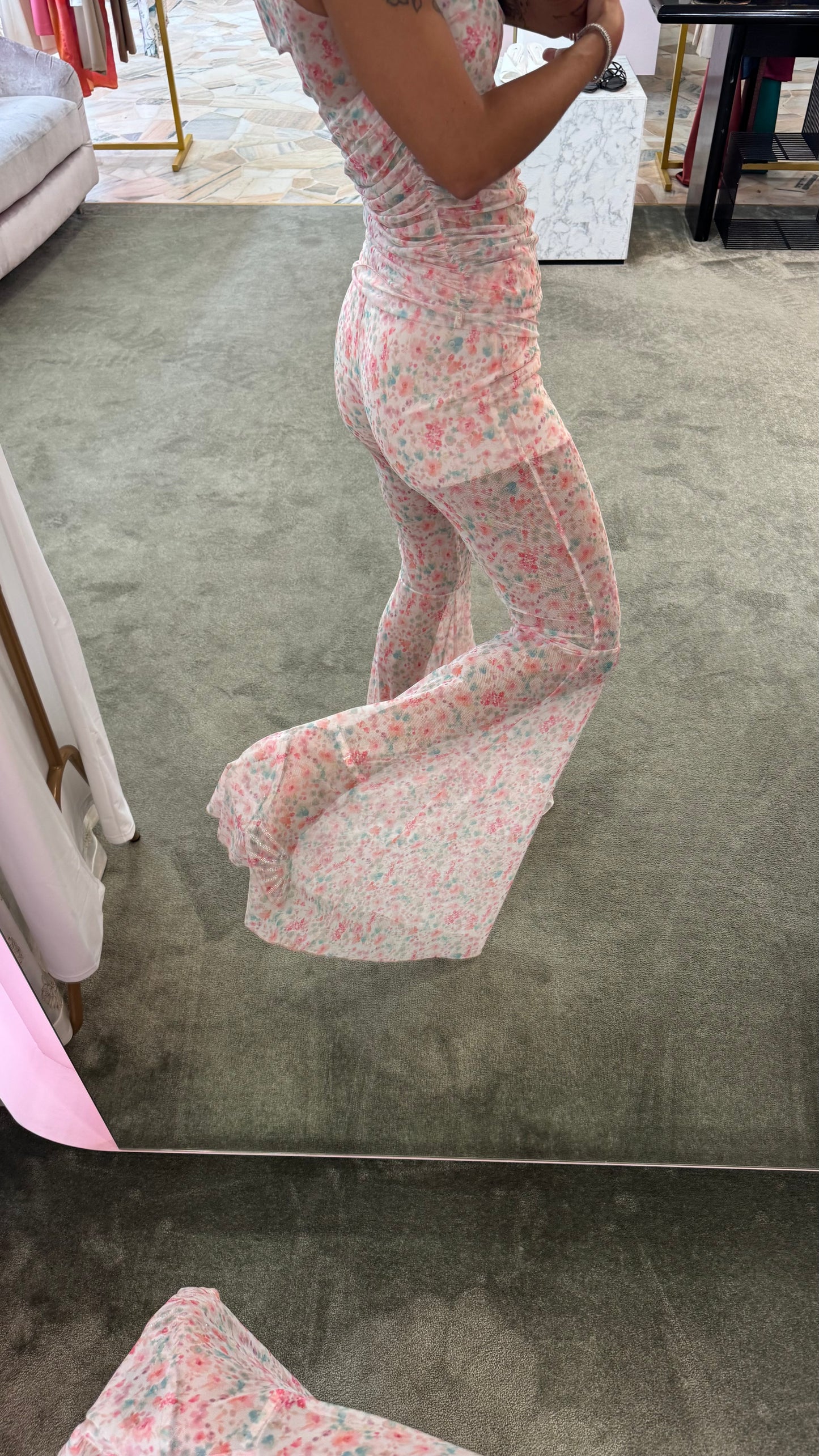 Completo canotta e pantalone in tulle a fiori ks