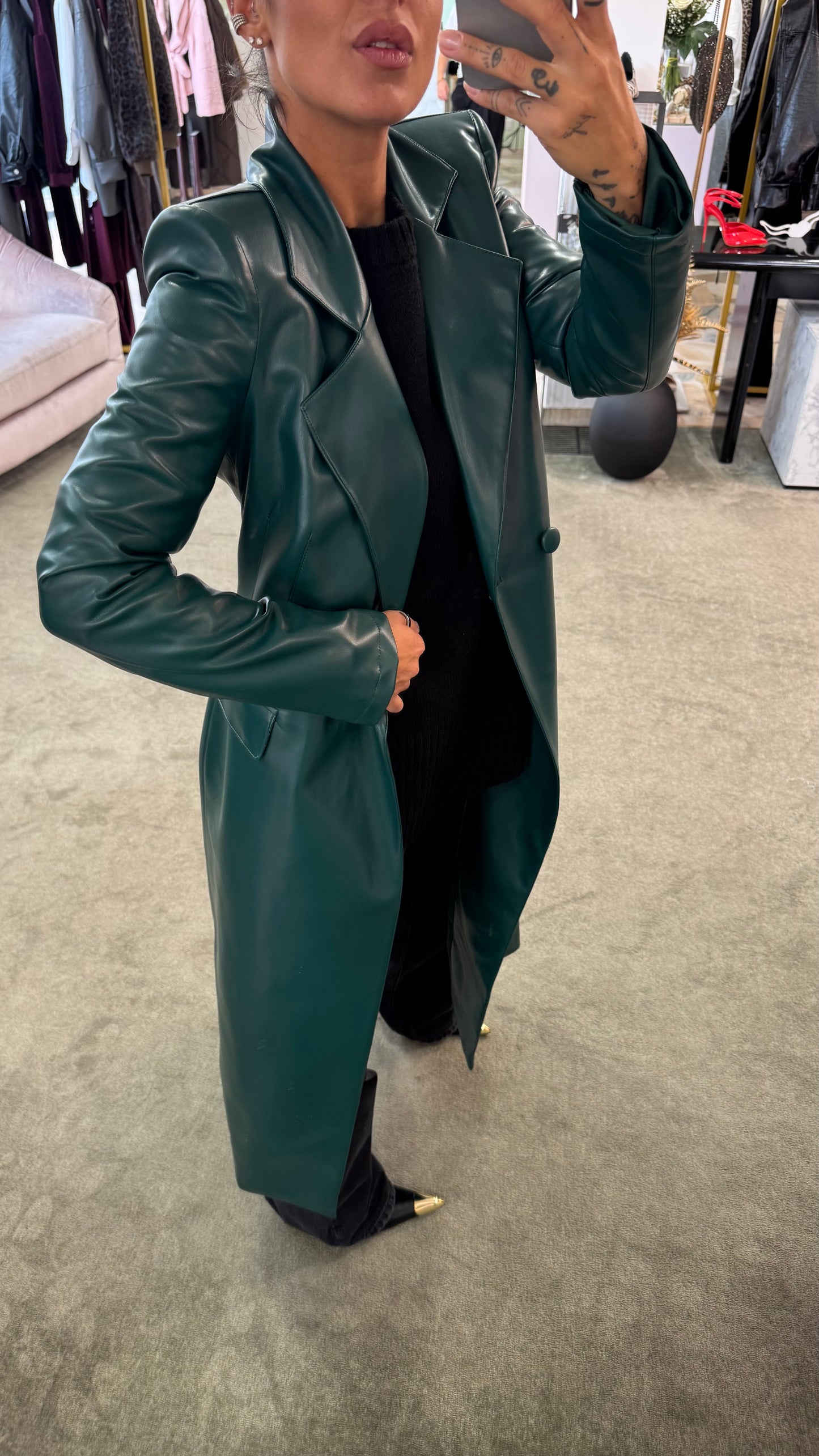 Cappotto lungo ecopelle verde ks