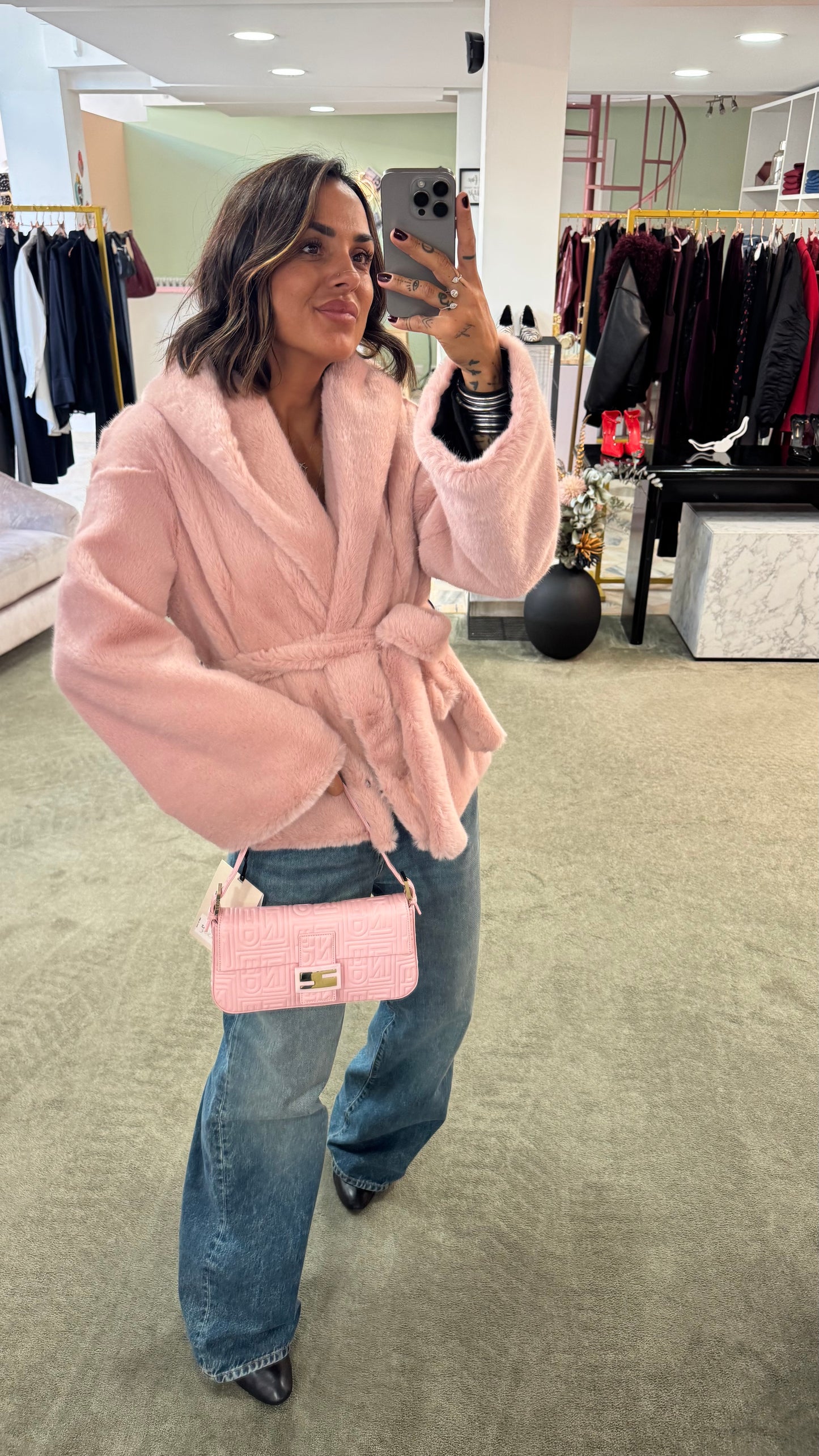 Pelliccia eco rosa luxury con cappuccio ys