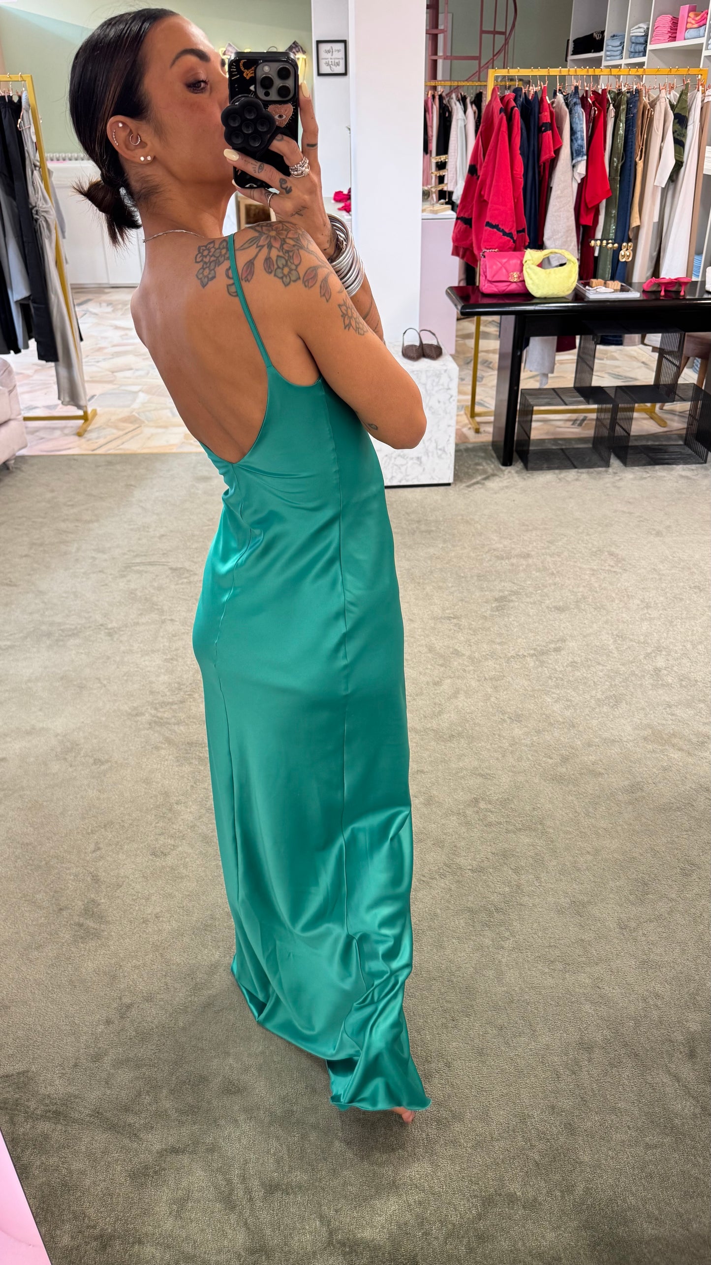 Abito lungo verde smeraldo sottoveste mq