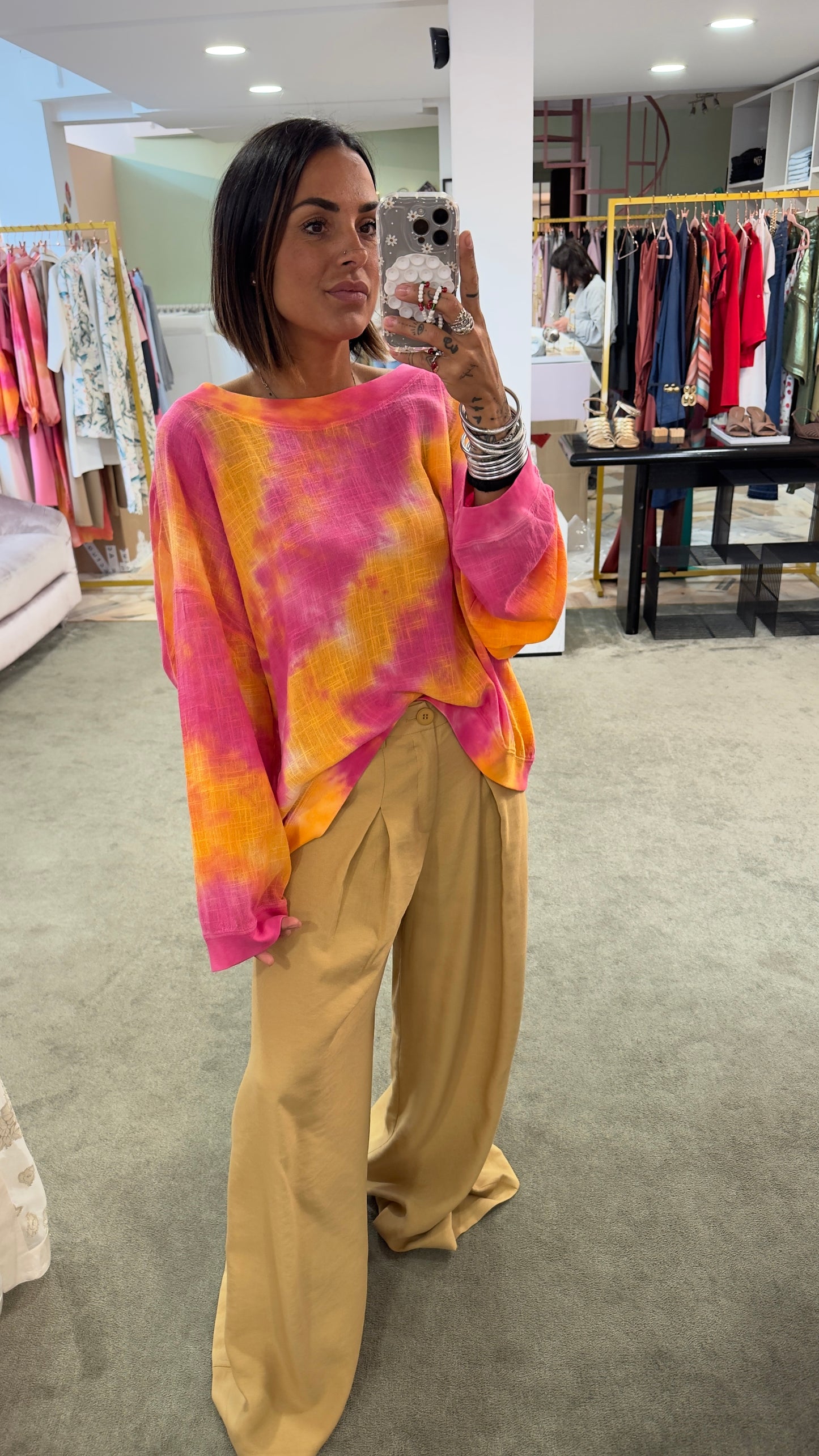 Felpa in garza fucsia tie-dye Don't@me