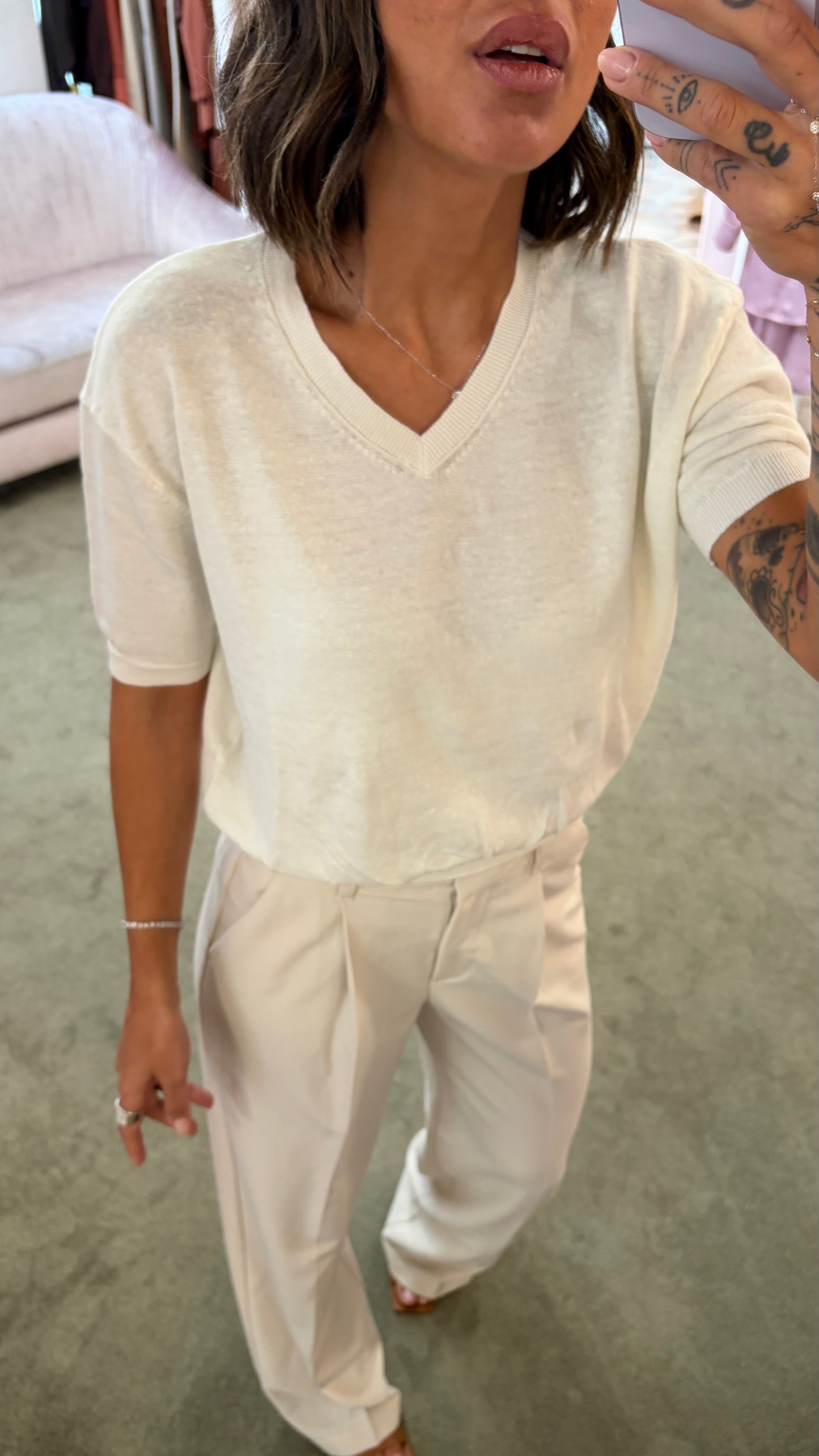 Maglia scollo a v panna manica corta glp