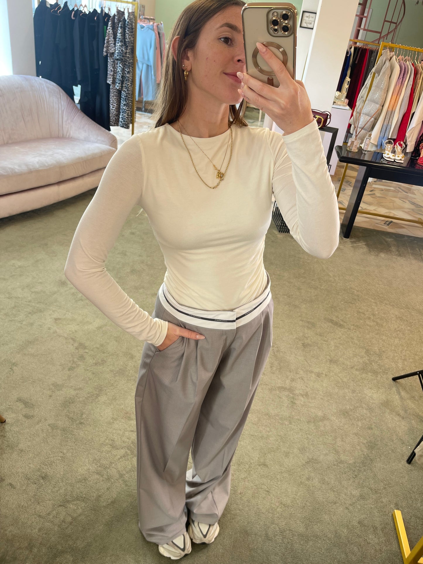 Pantaloni grigio wide leg con risvolto hinnominate