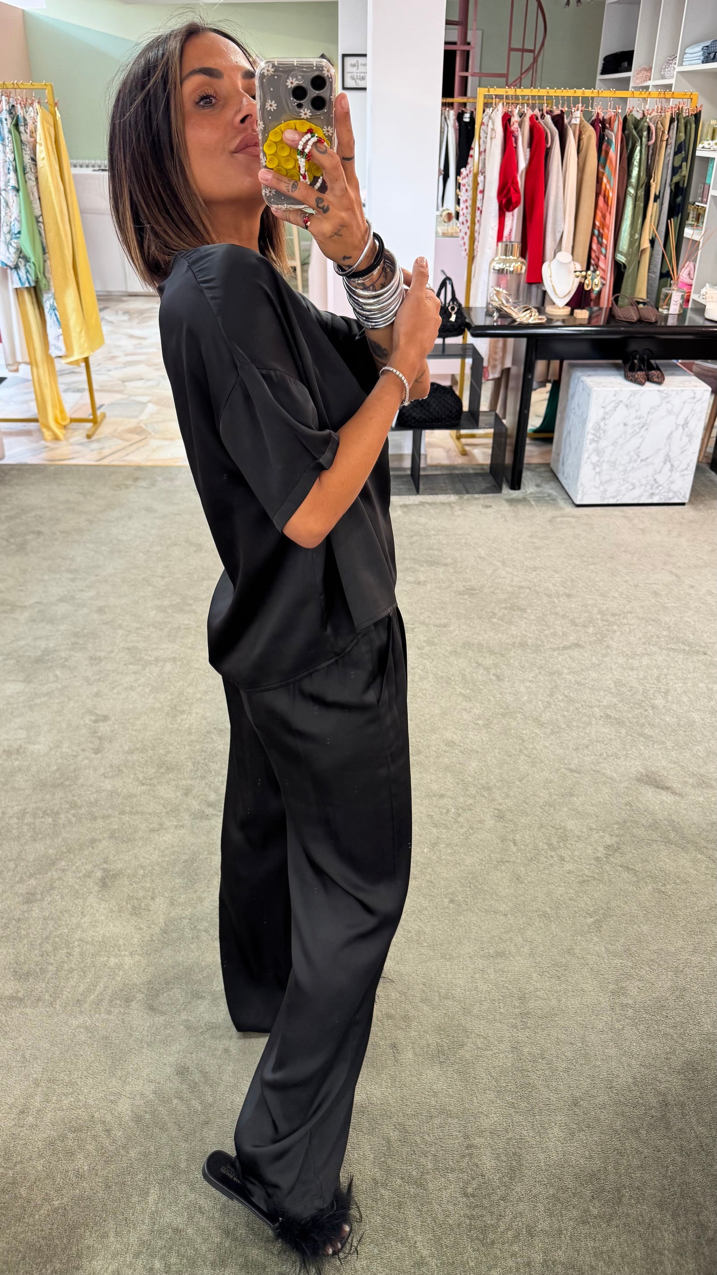 Pantaloni neri con elastico satin ay