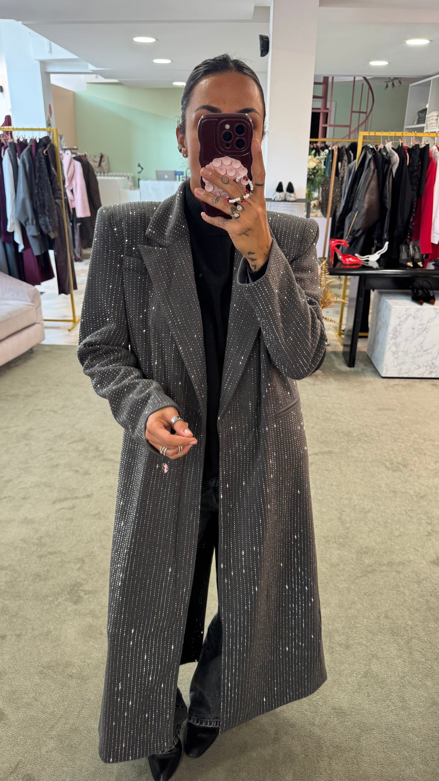 Cappotto lungo grigio cristalli tw