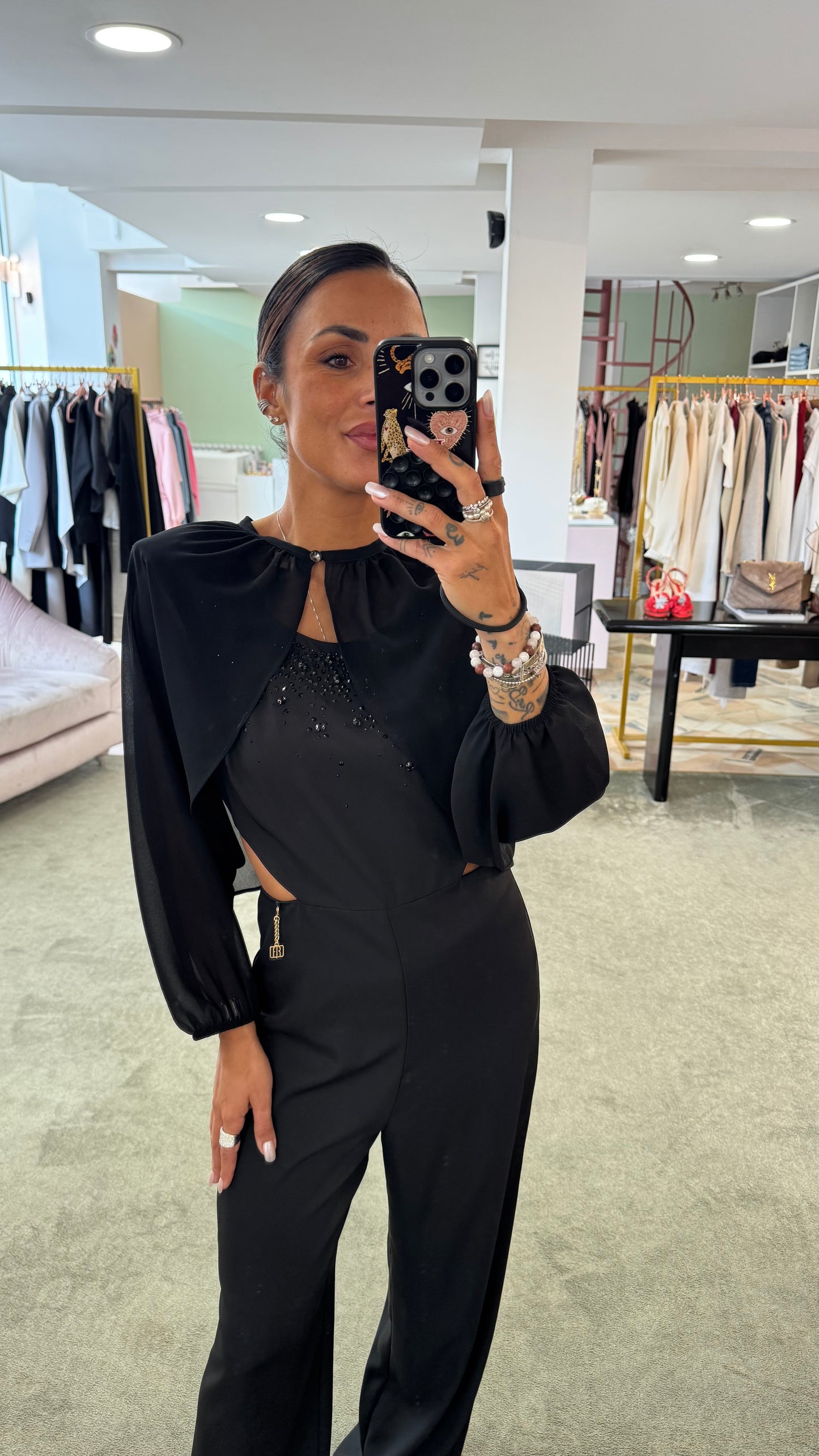 Jumpsuit nera con cristalli fr