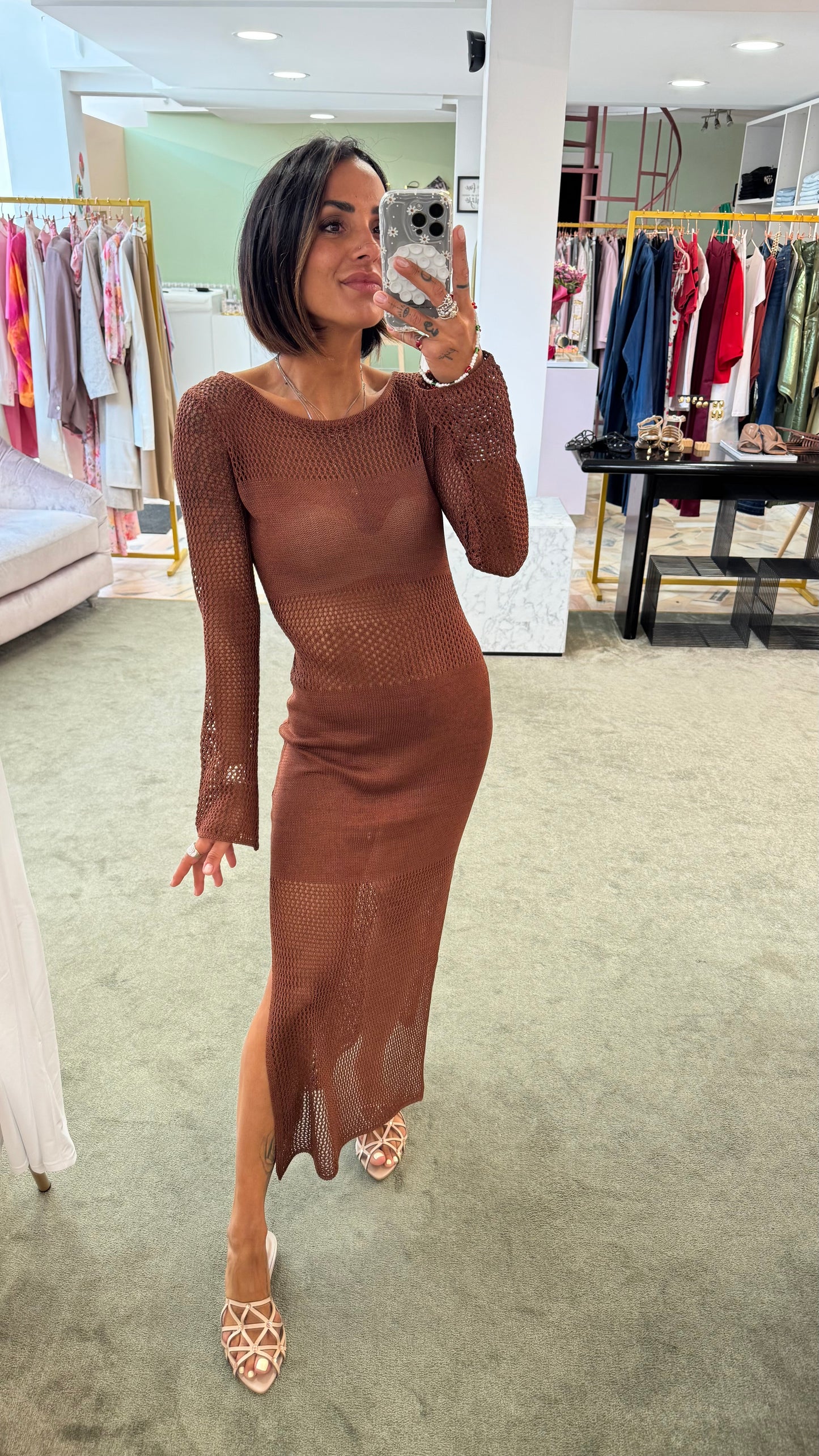 Abito lungo marrone lurex traforato fr