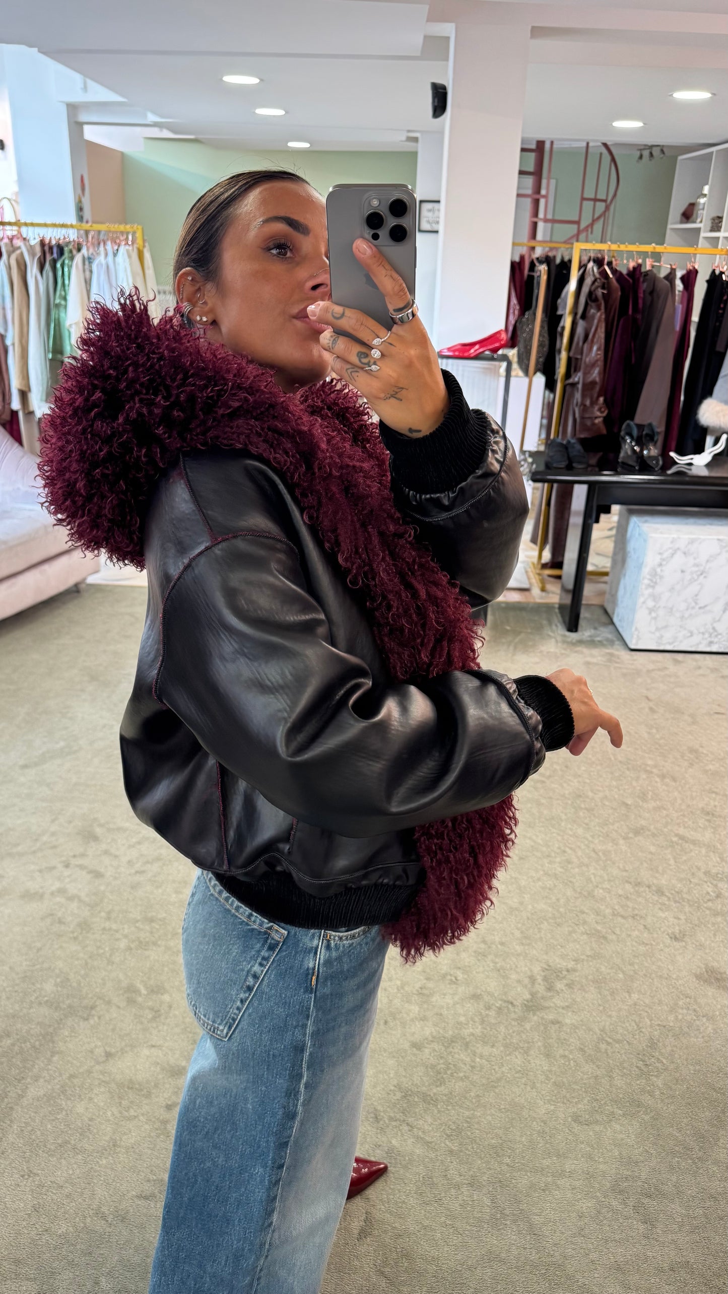 Bomber mongolia eco bordeaux con cappuccio