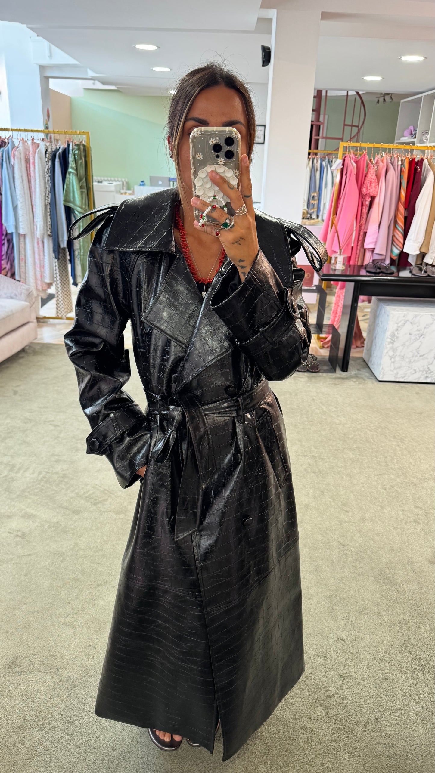 Trench lungo nero crocco Actualee