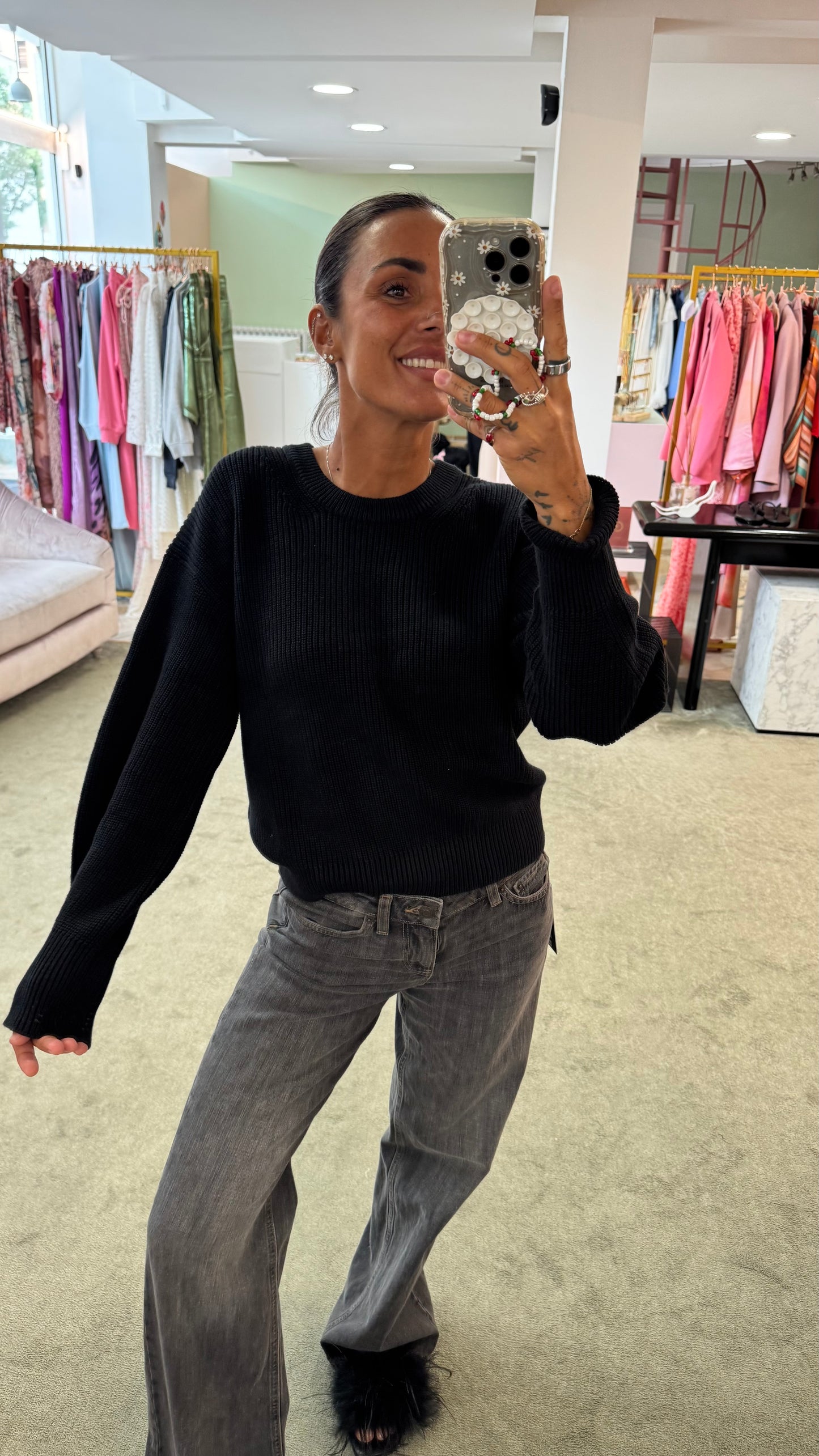 Maglione nero a costine jx