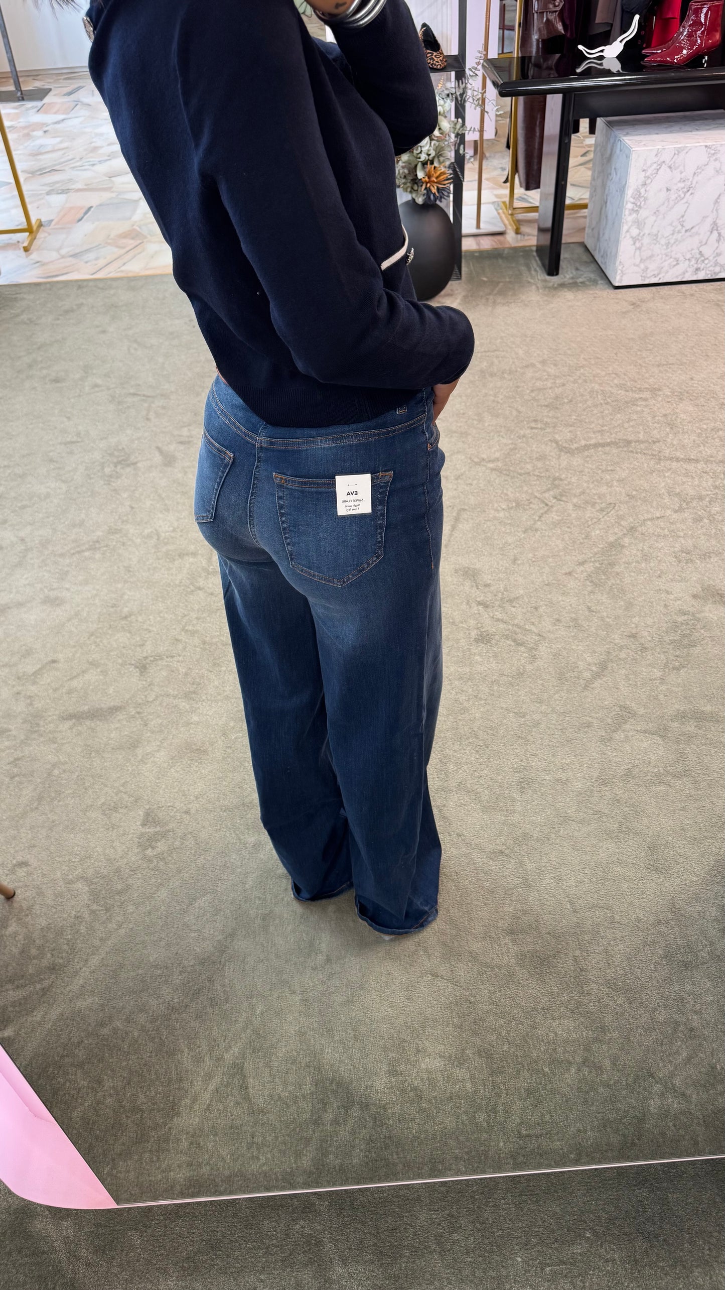 Jeans wide leg denim scuro elasticizzato fr