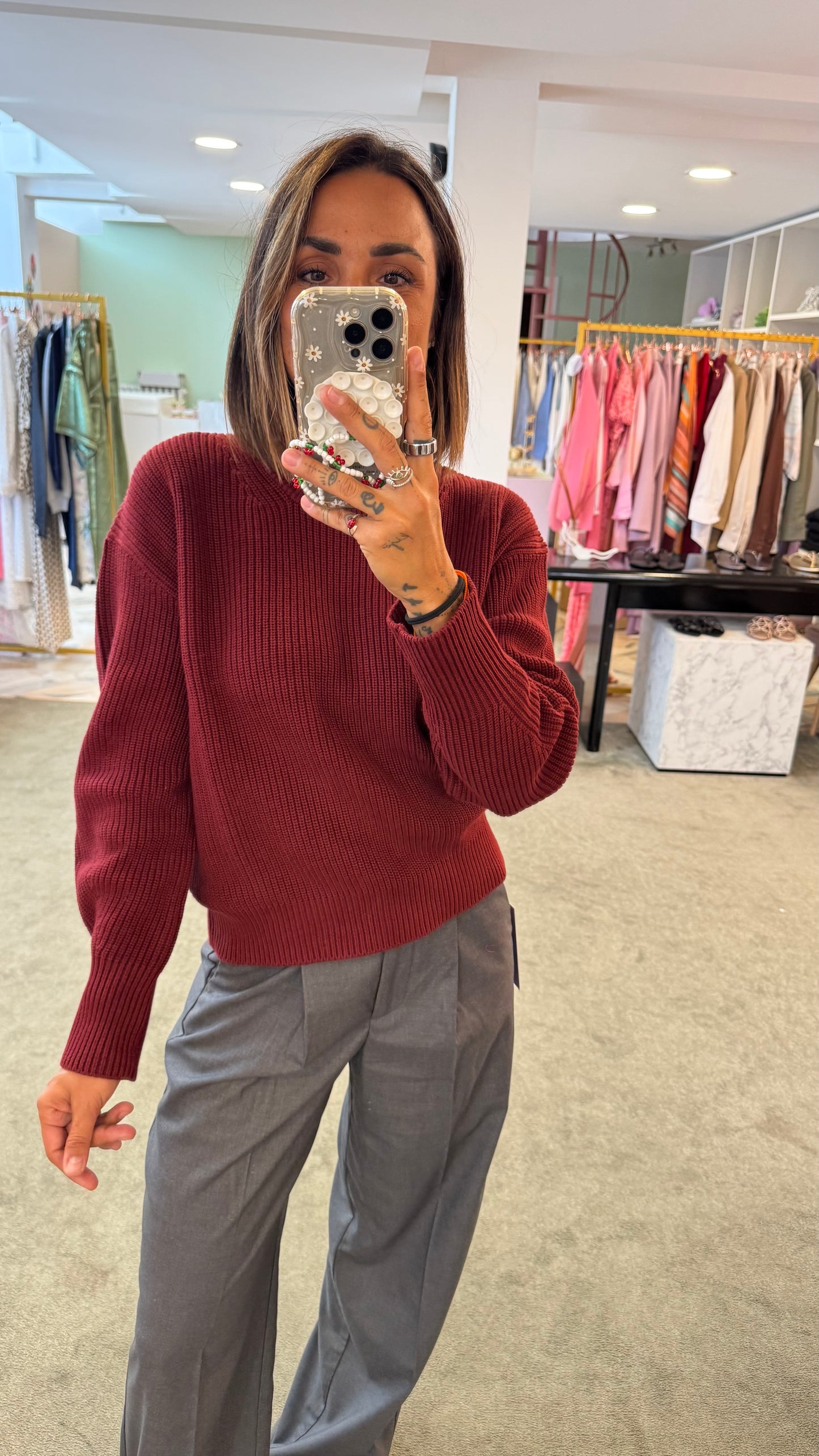 Maglione bordeaux a costine jx
