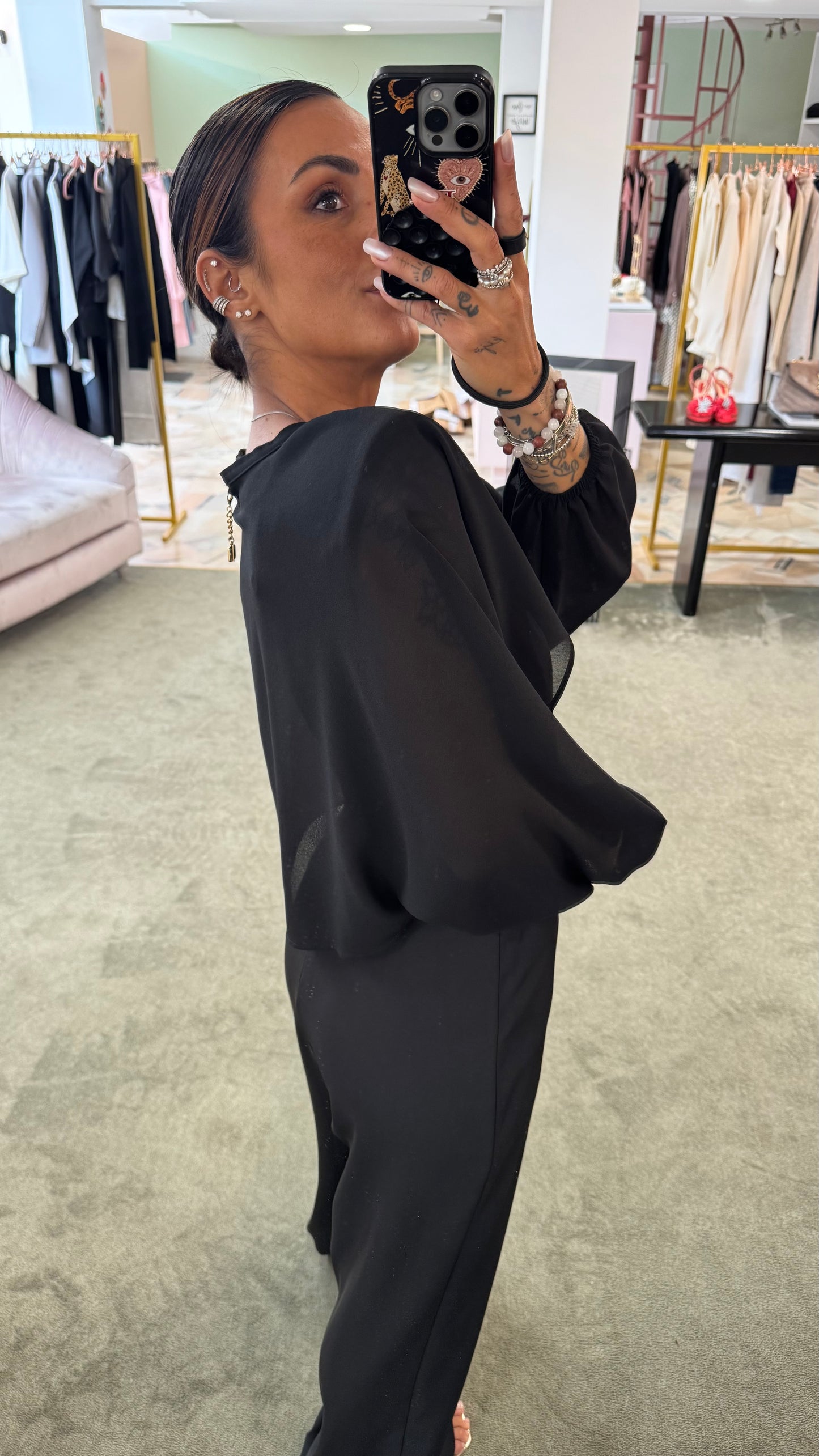 Jumpsuit nera con cristalli fr