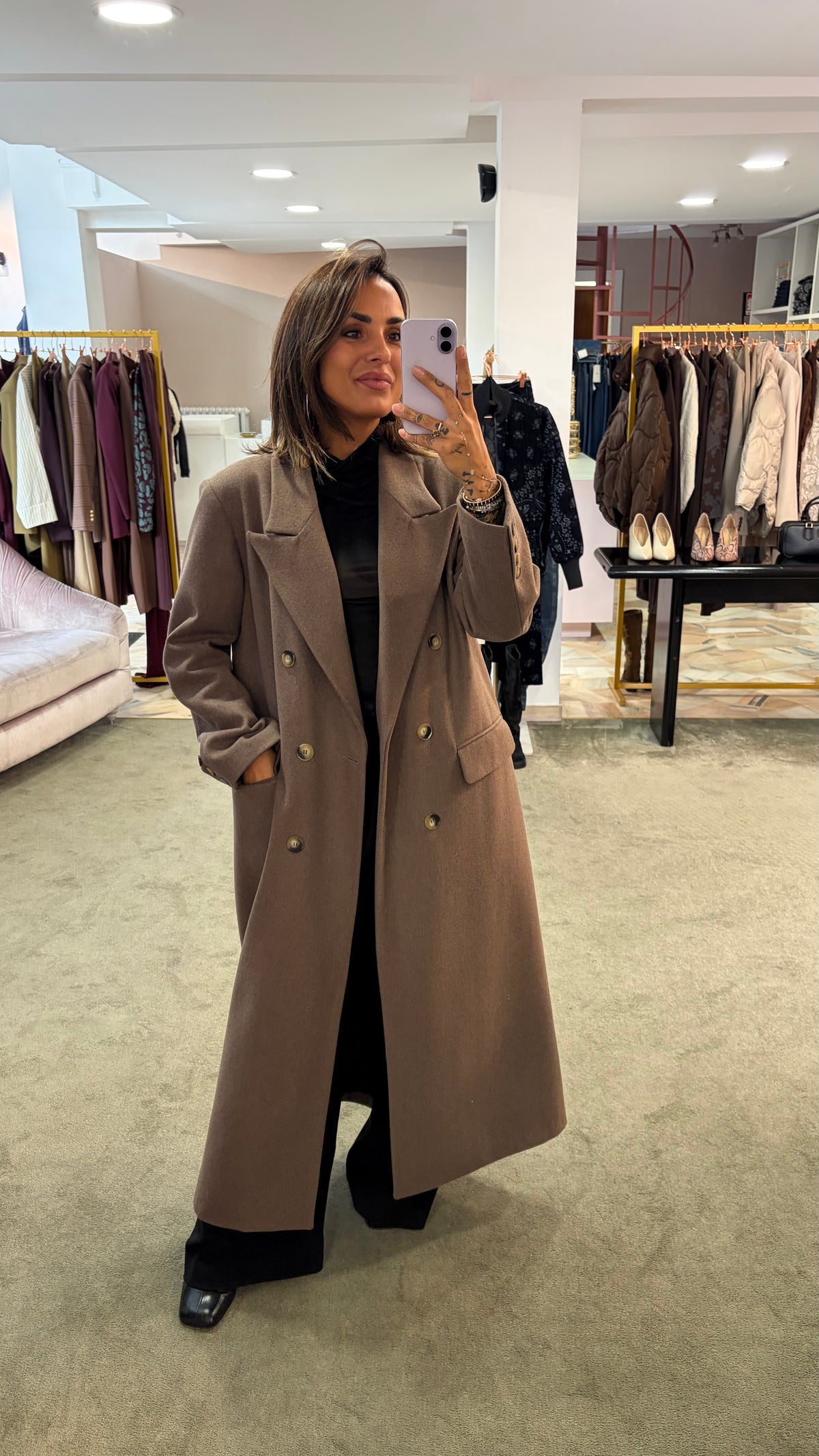 Cappotto lungo tortora doppiopetto Actualee