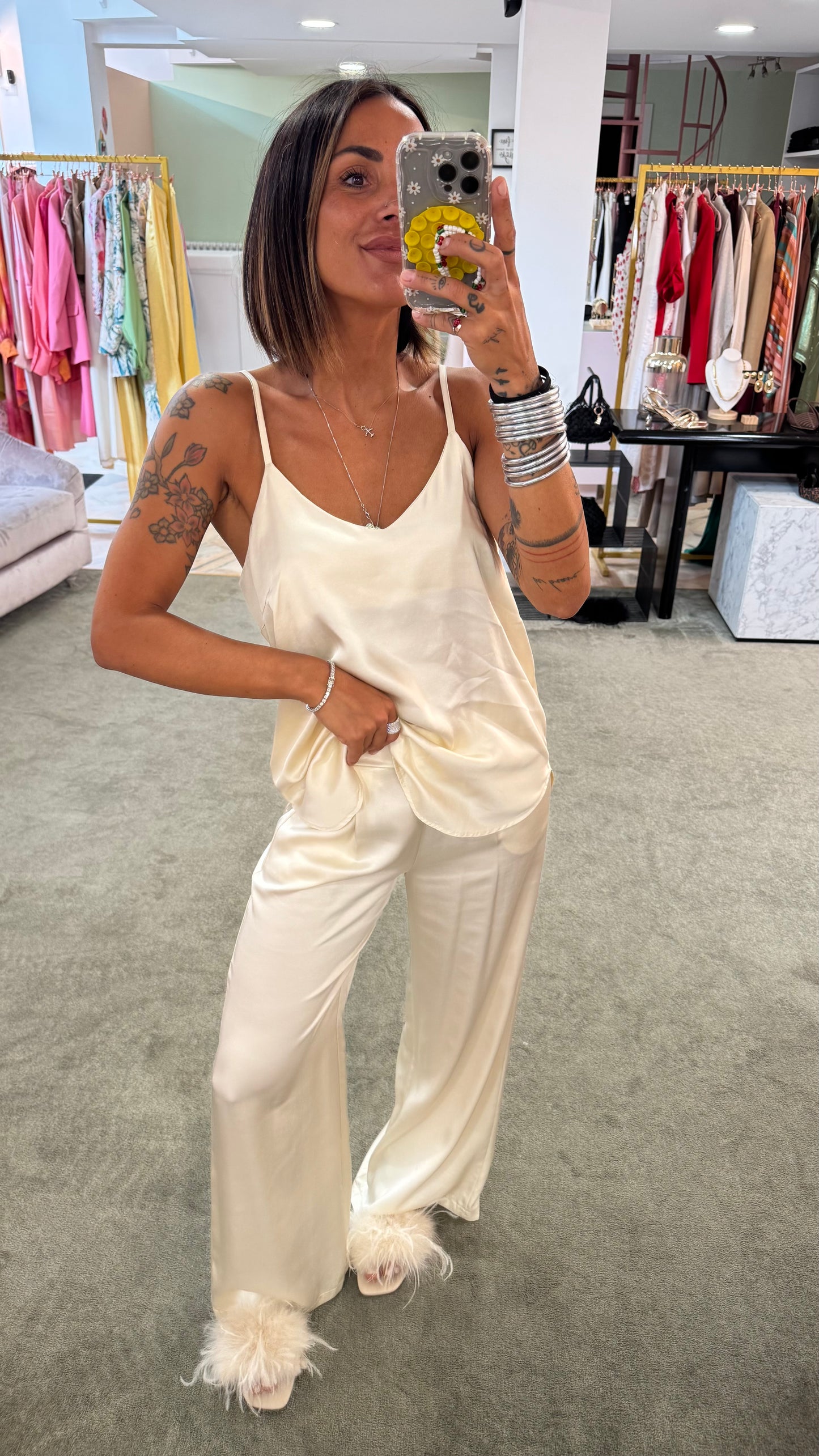 Pantaloni avorio panna con elastico satin ay
