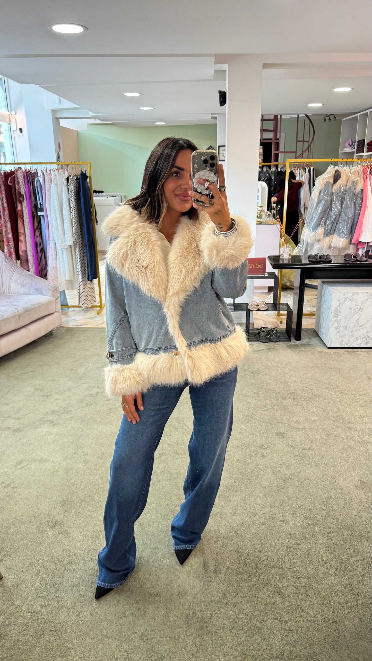 Giacca in jeans con pelo fake fr