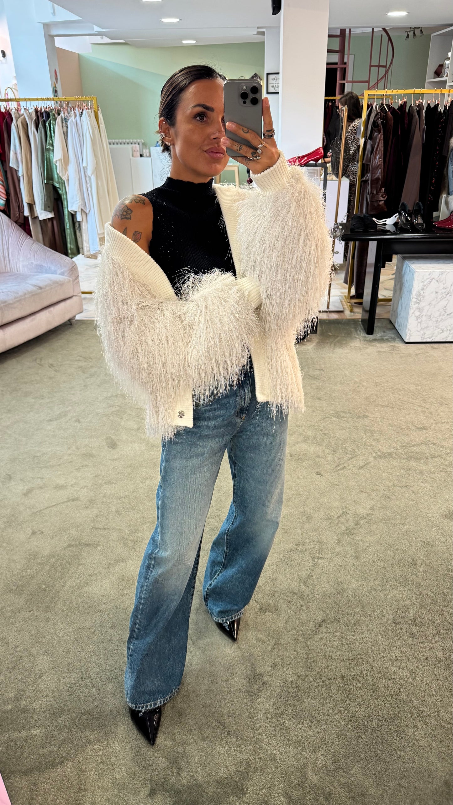 Cardigan bomber bianco piume Actualee