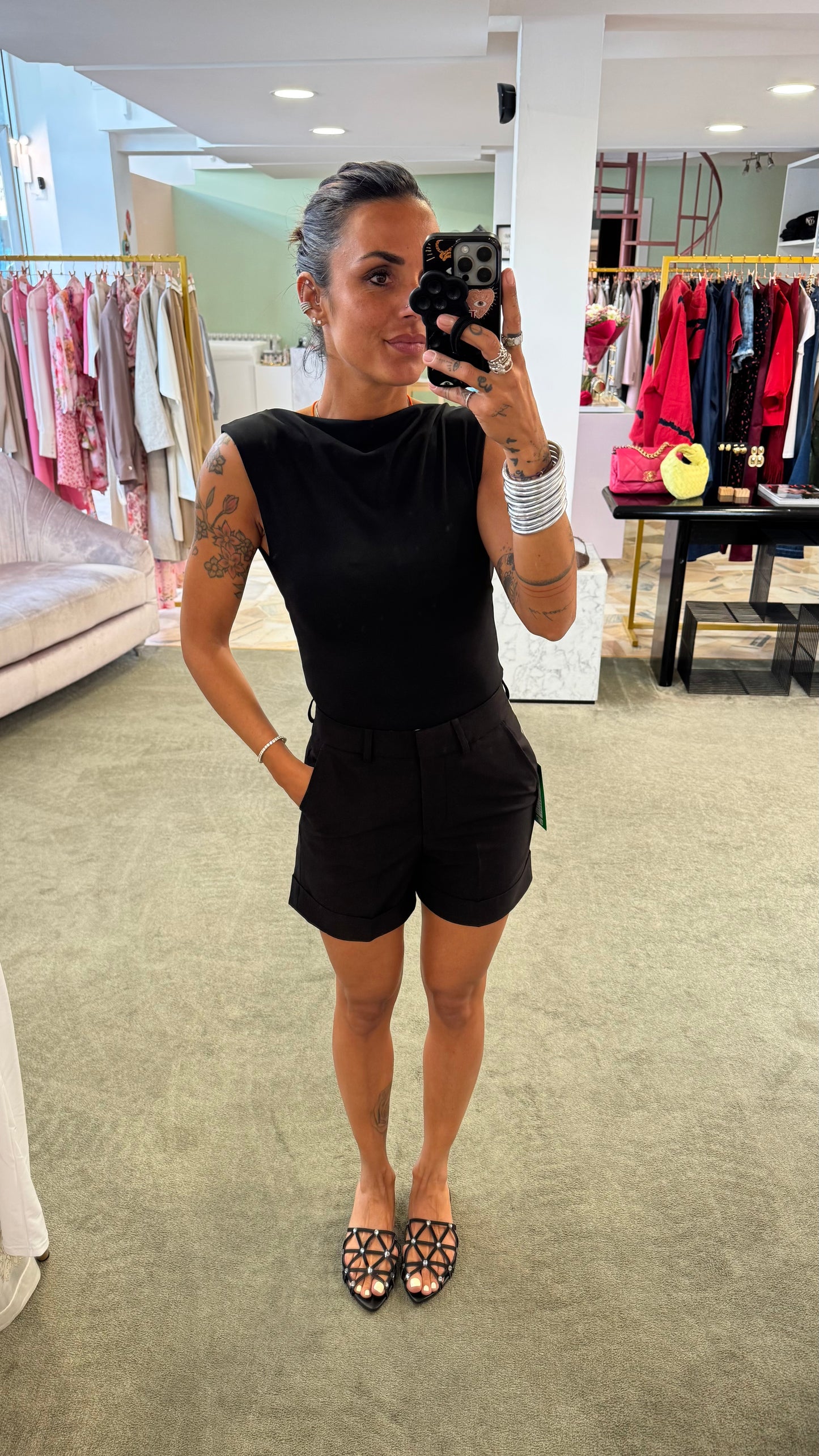 Body nero scollo retro in licra ks