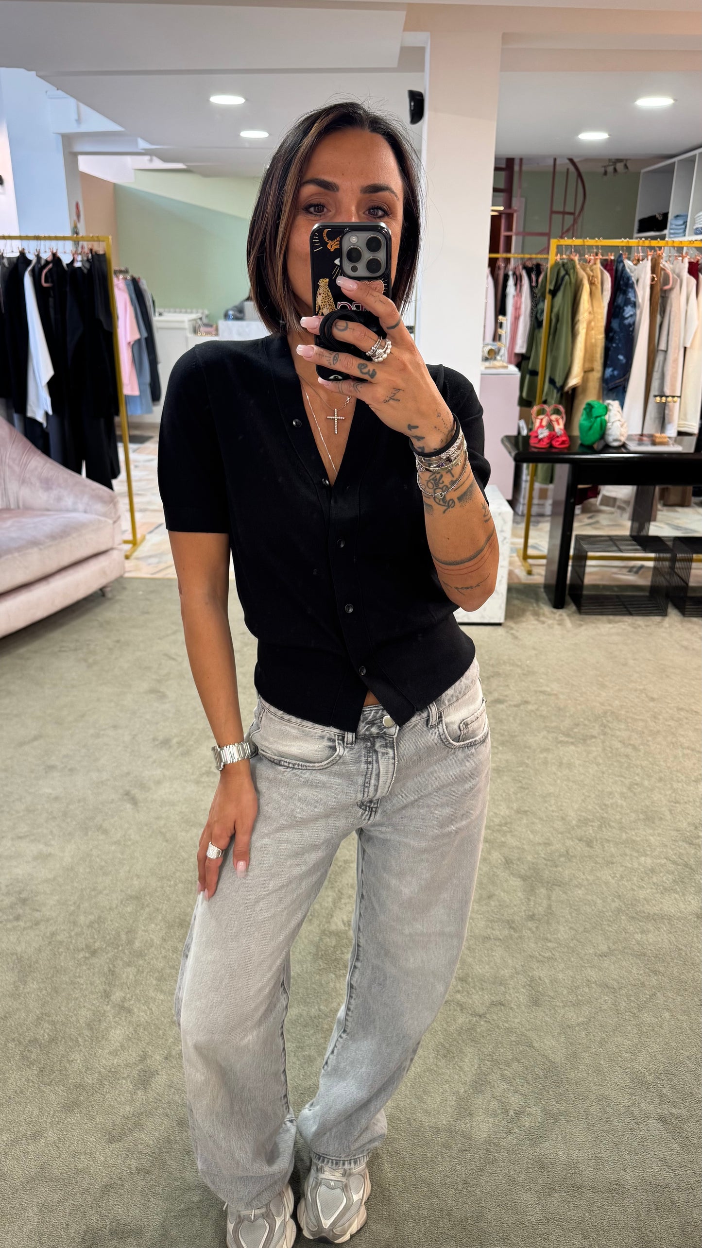 Cardigan luna nero manica corta pt