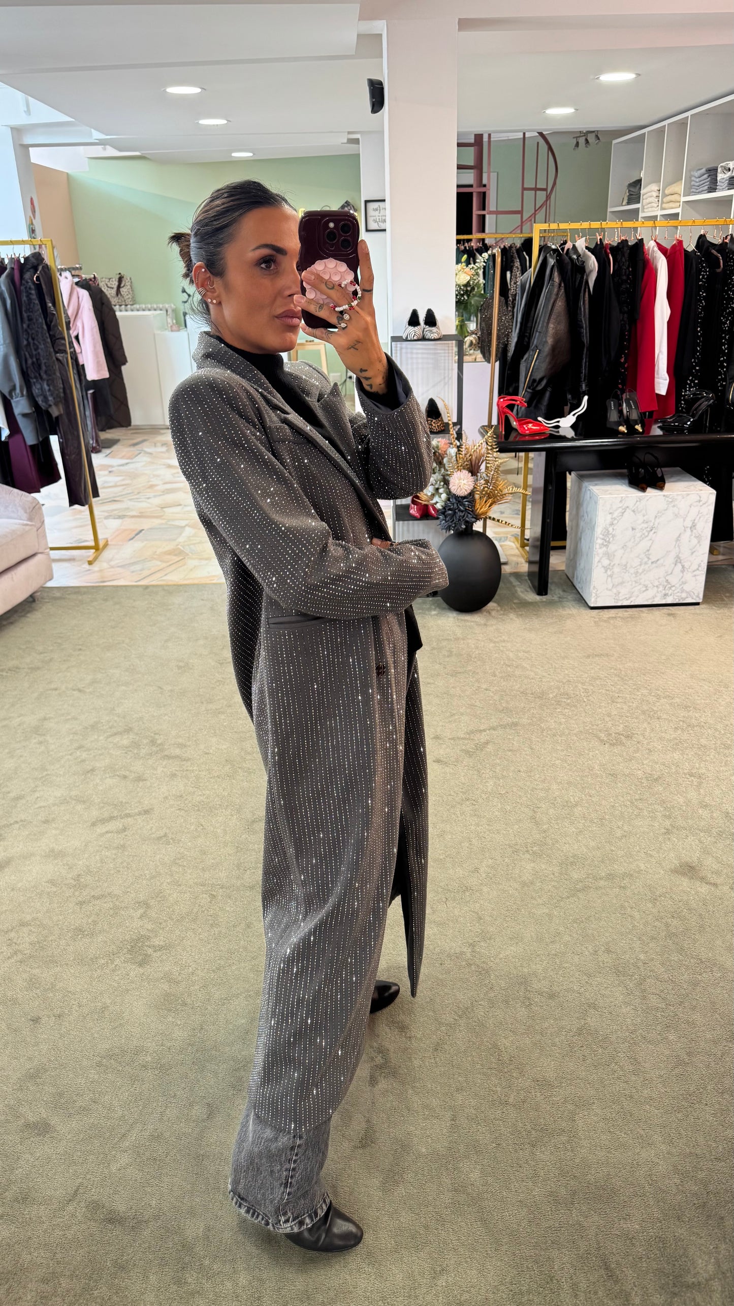 Cappotto lungo grigio cristalli tw